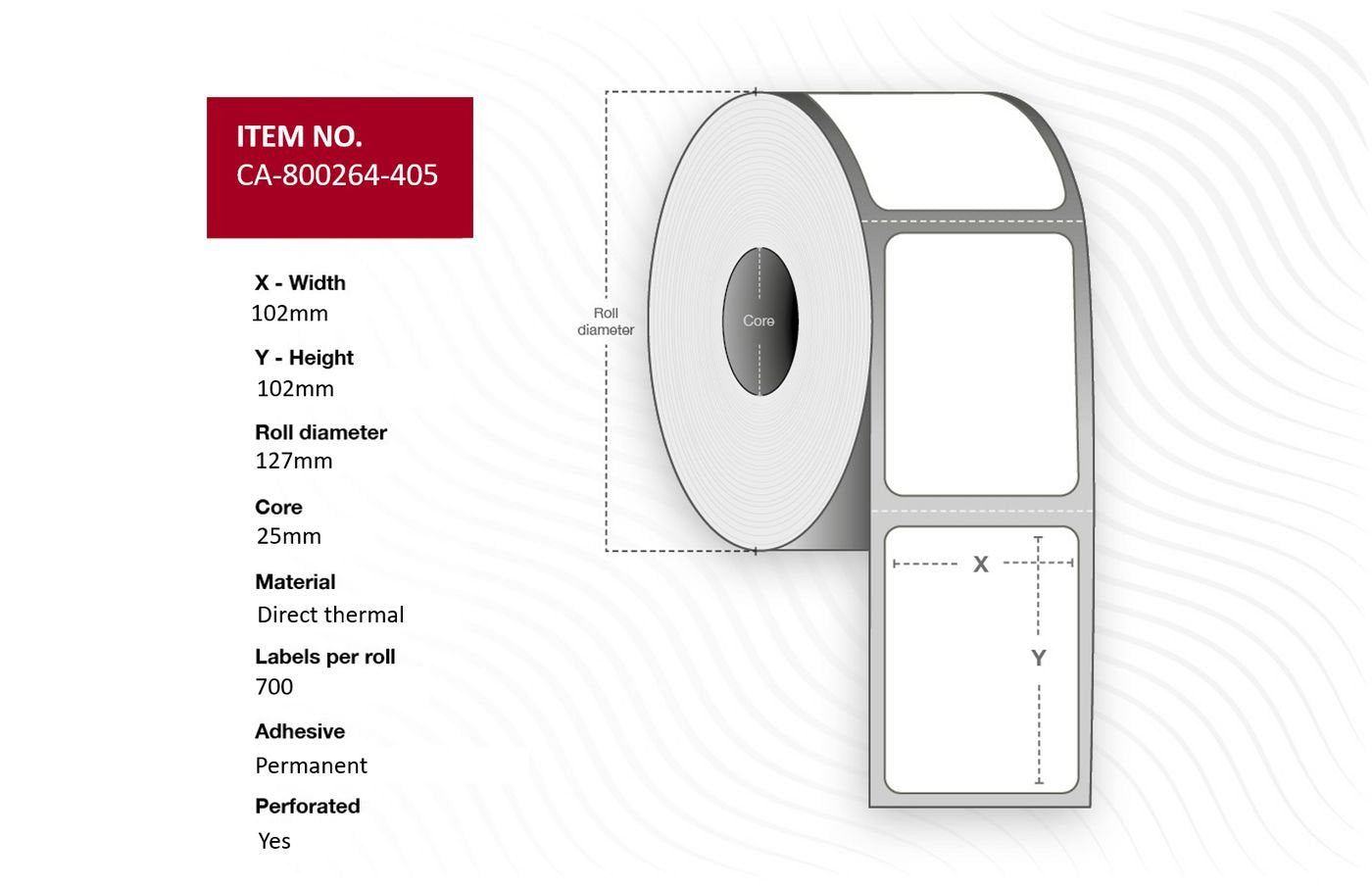 Label 102 X 102mm, Core 25mm, Direct Thermal, Coated,