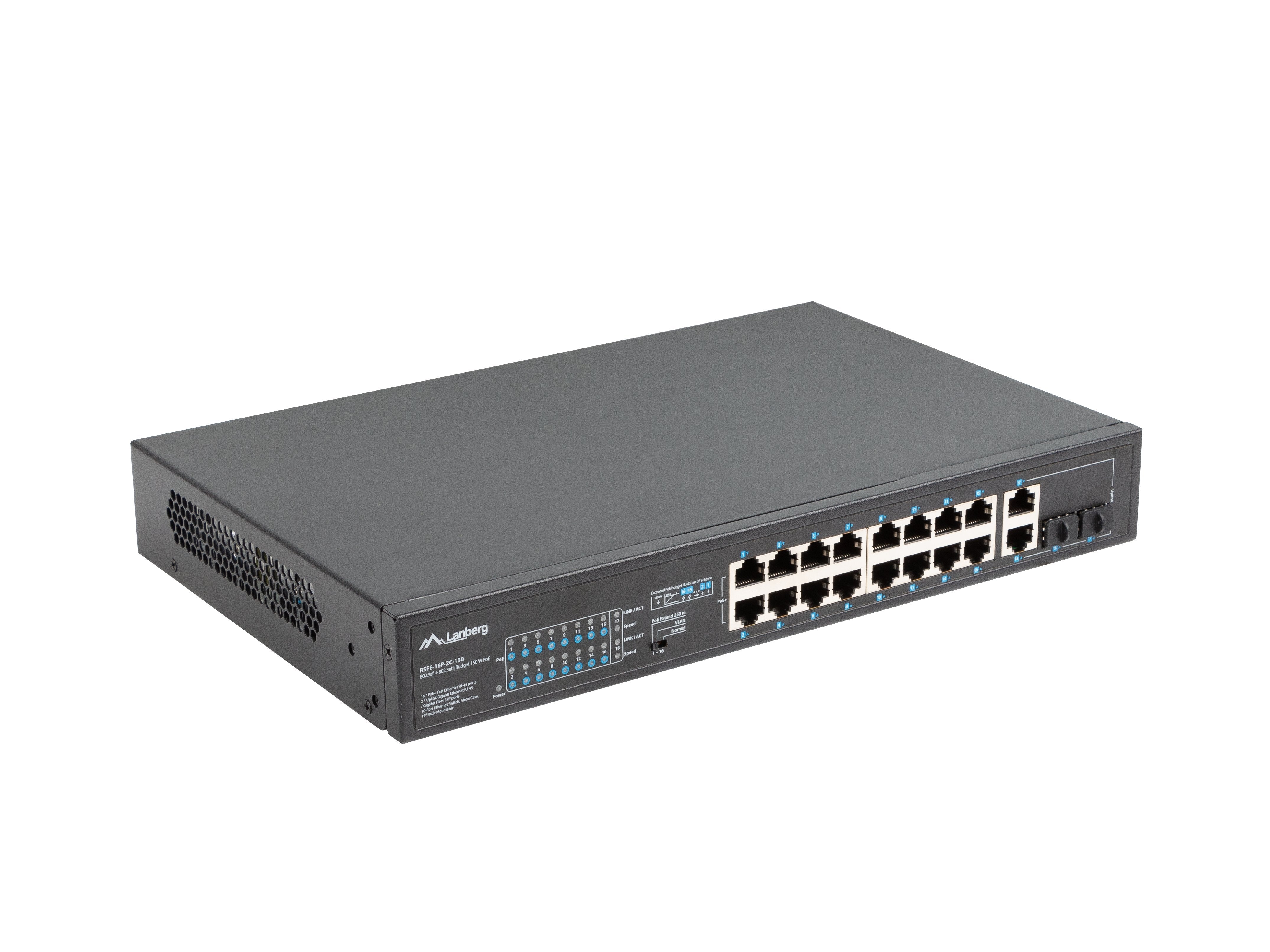 EAN 5901969429299 - Lanberg RSFE-16P-2C-150 switch No administrado Gigabit Ethernet (10/100/1000) Energía sobre Ethernet (PoE imagen 3