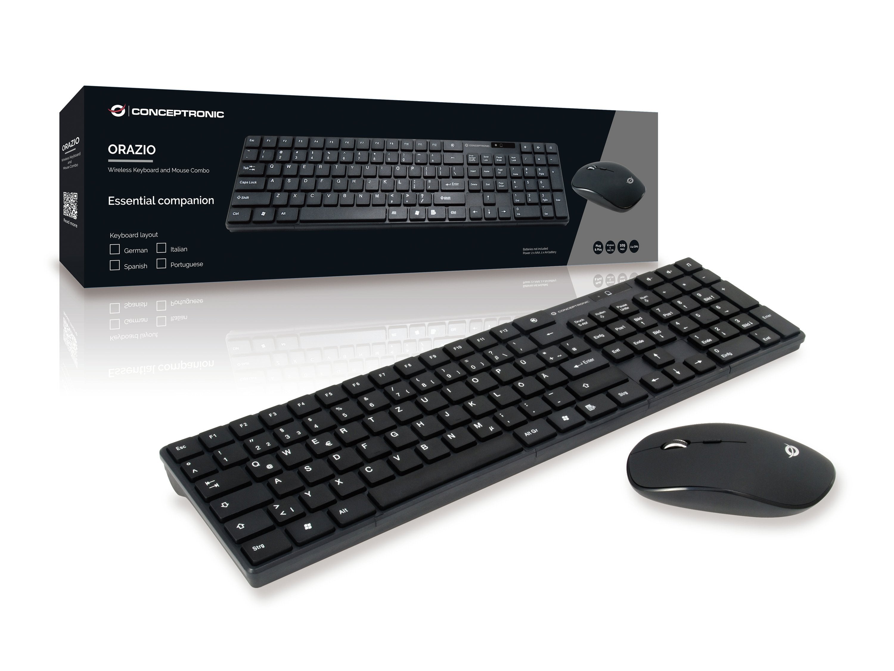 Conceptronic Orazio Teclado (Aleman) + Raton Rf , Qwerty, Negro