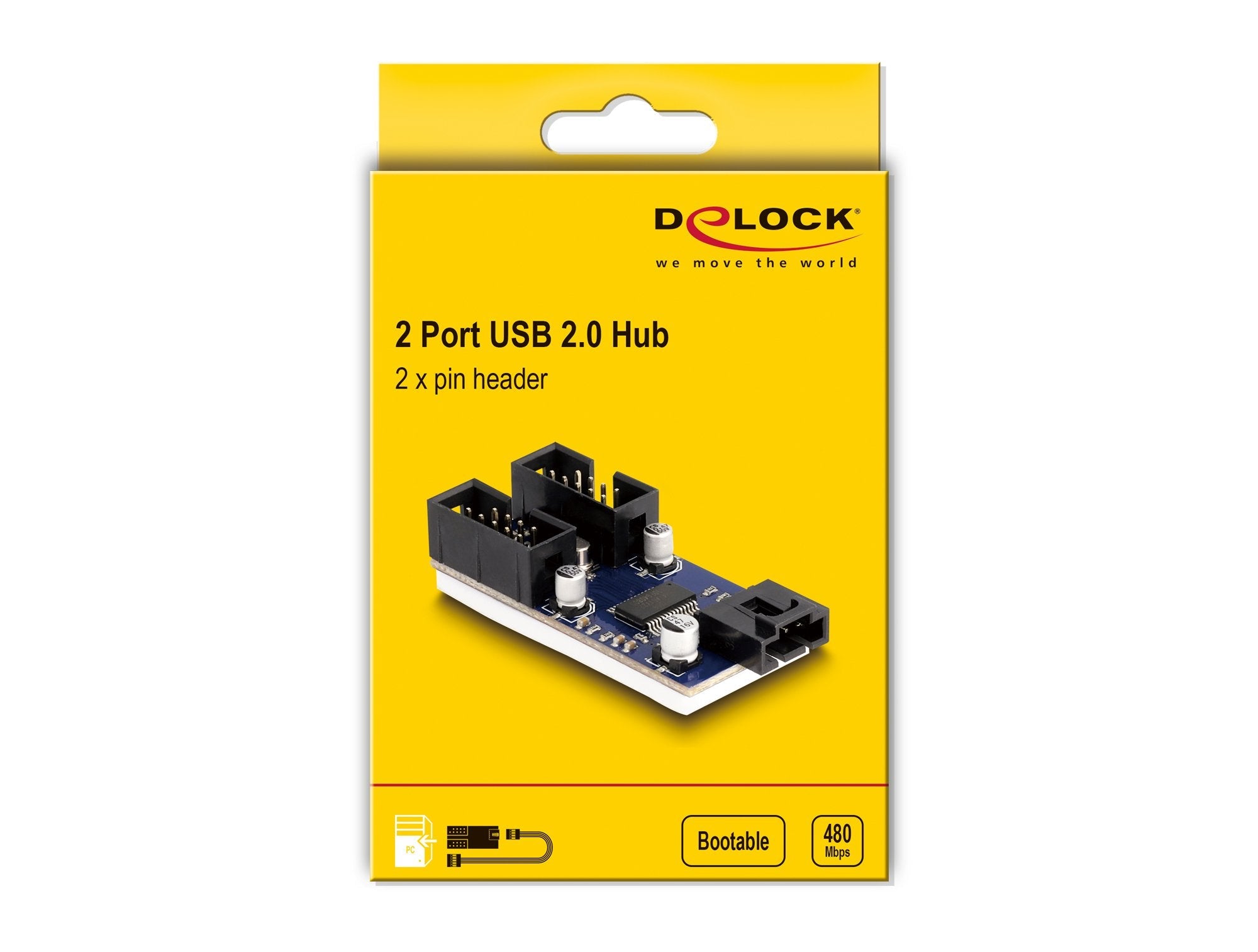 Delock 61100 Hub Usb 2.0 Base Conexiones Macho De 2 Puertos
