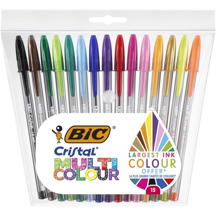 Blister De 15 Unidades Boli Bic Cristal Multicolour Punta 1.6mm Ancho De Línea 0.42mm Colores Surtidos