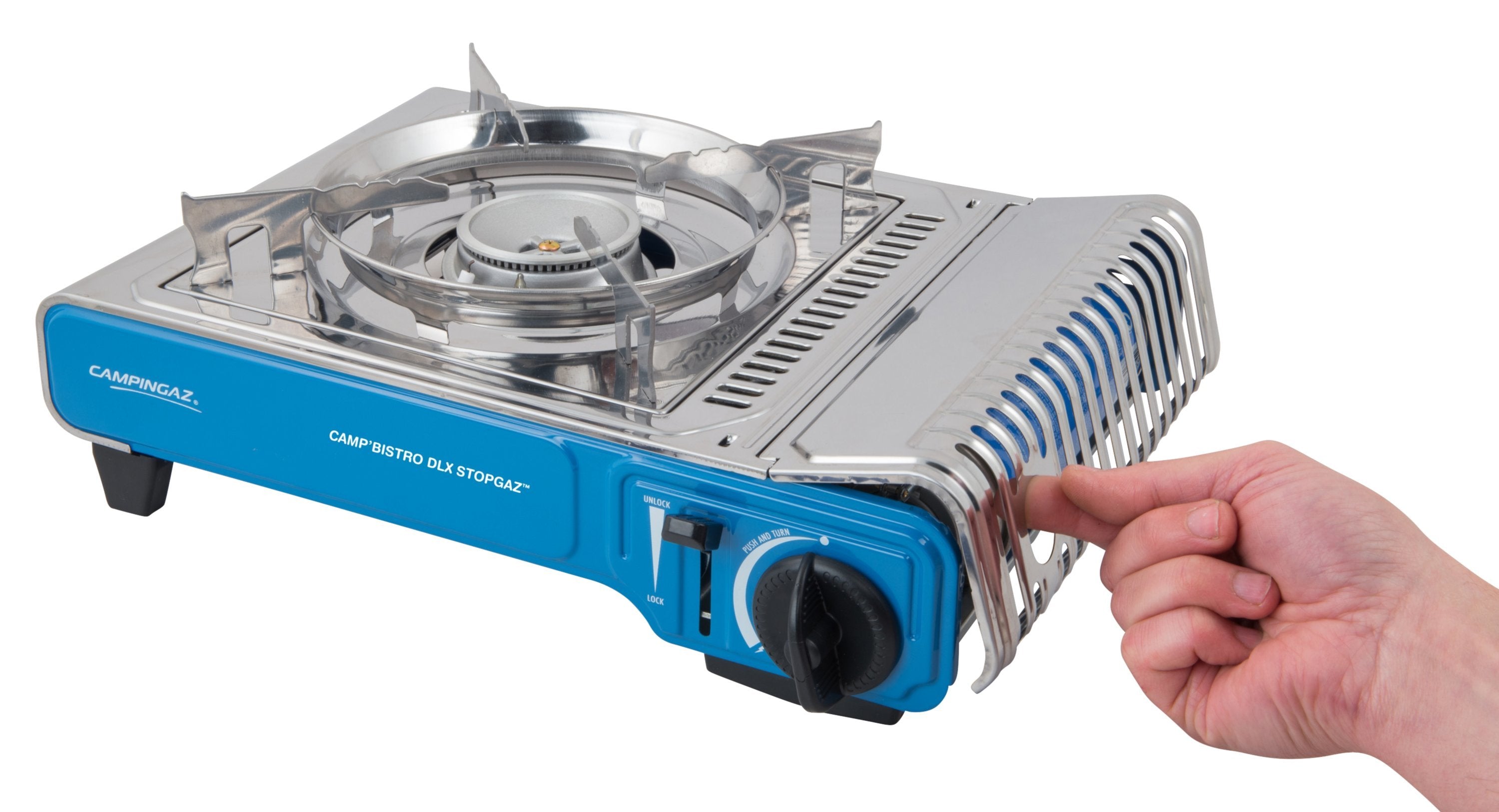 Cocina De Gas Campingaz Camp'Bistro Dlx Stopgaz (Plata/Azul, Cocina De Una Sola Llama De 2,2 Kw)