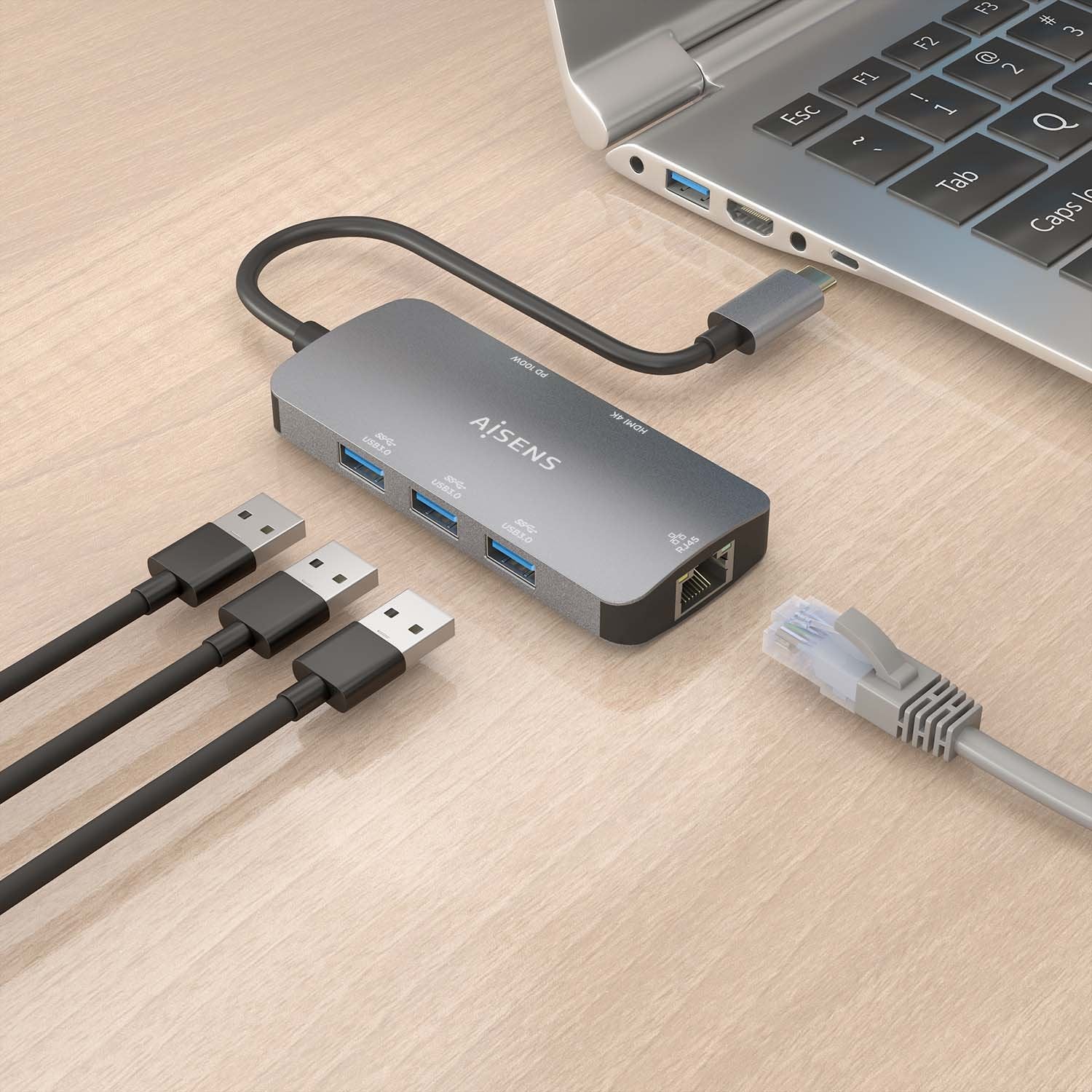 EAN 8435739901748 - AISENS ASUC-6P019-GR base para portátil y replicador de puertos Alámbrico USB 3.2 Gen 1 (3.1 Gen 1) Type- imagen 5