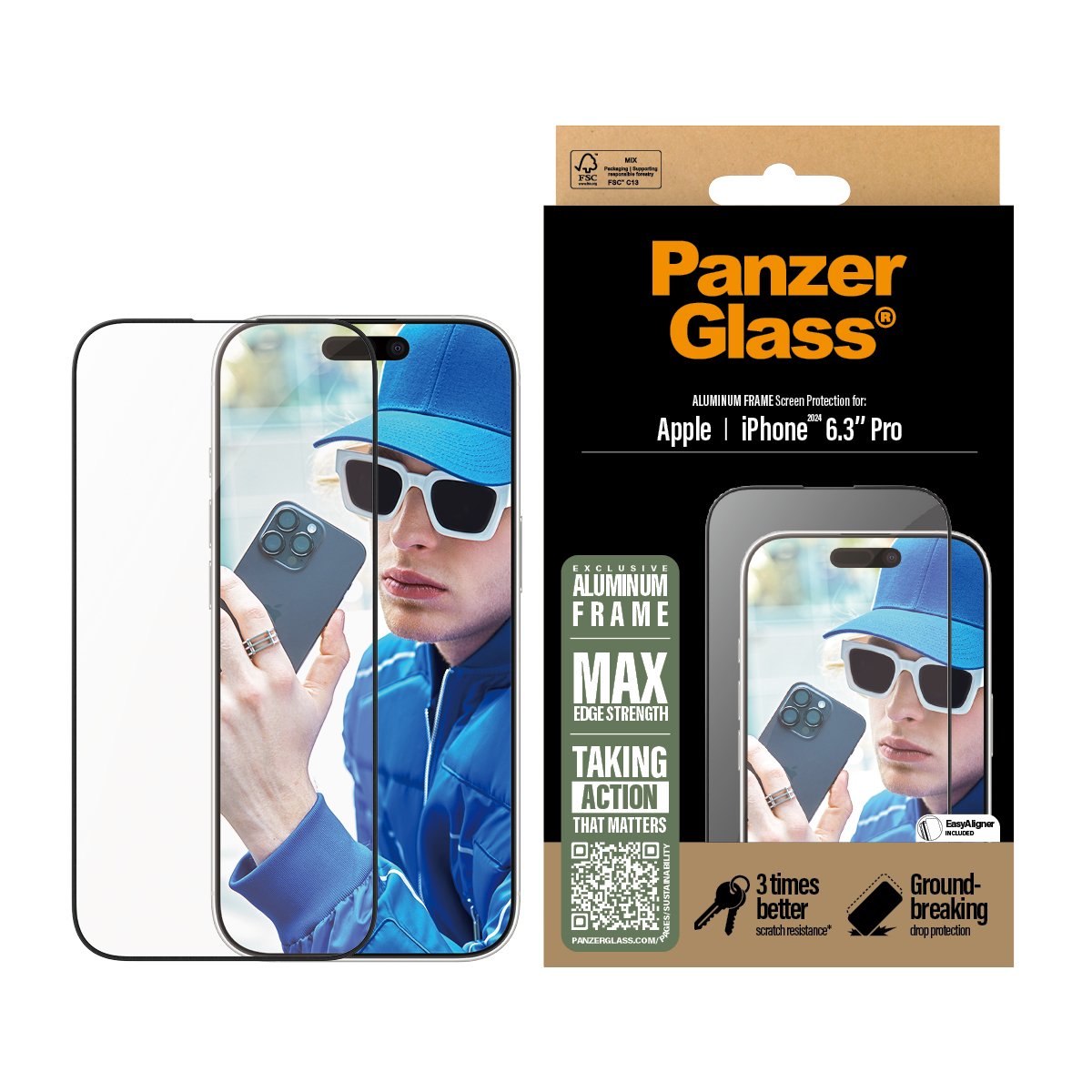 Panzerglass Screen Protector Aluminum Frame Iphone 16 Pro Ultra-Wide Fit