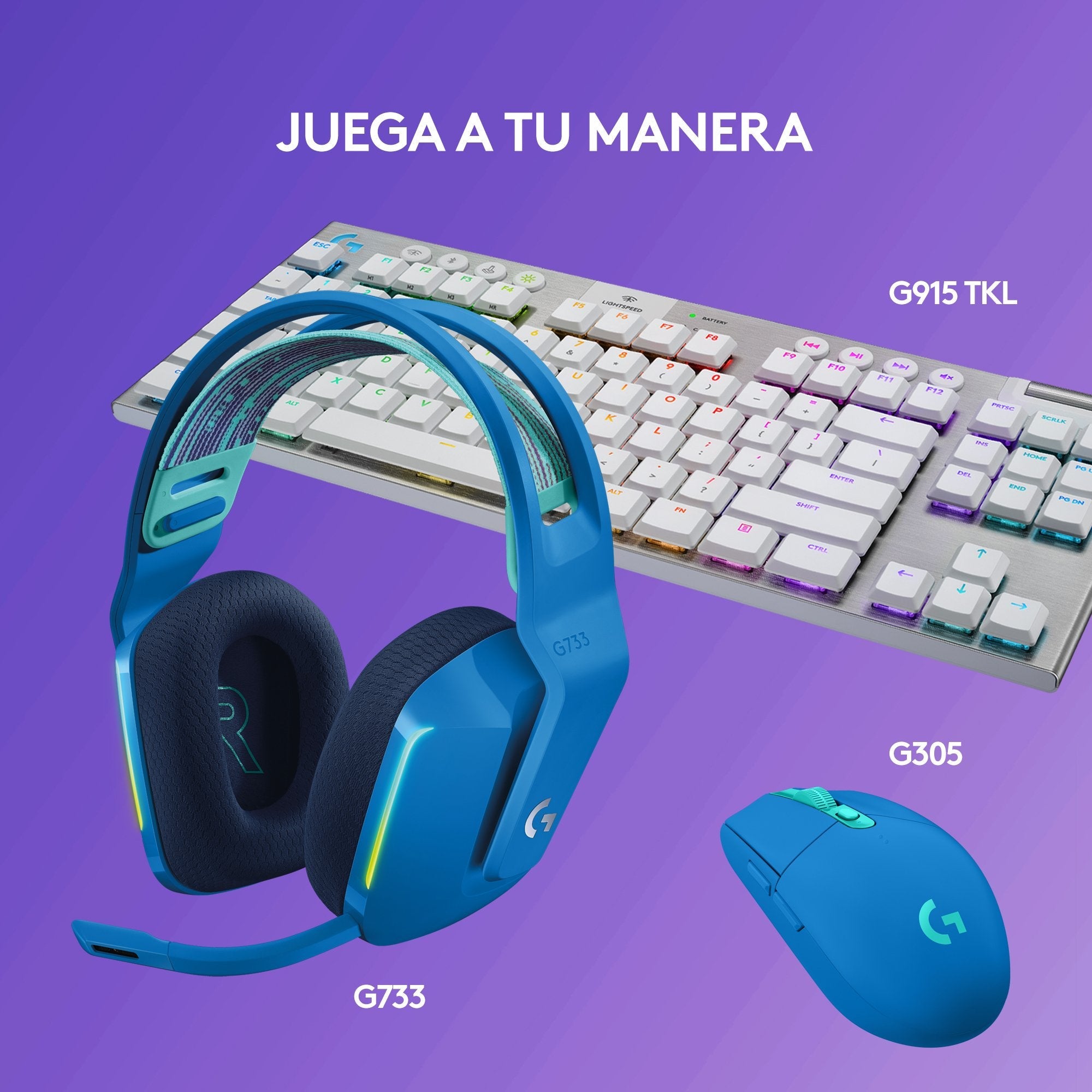 Logitech G733 Auriculares Gaming Inalambricos Dts 7.1 Con Microfono - Tecnologia Lightspeed - Iluminacion Rgb - Autonomia Hasta 29h - Microfono Extraible - Almohadillas Acolchadas - Controles En Auricular - Color Azul