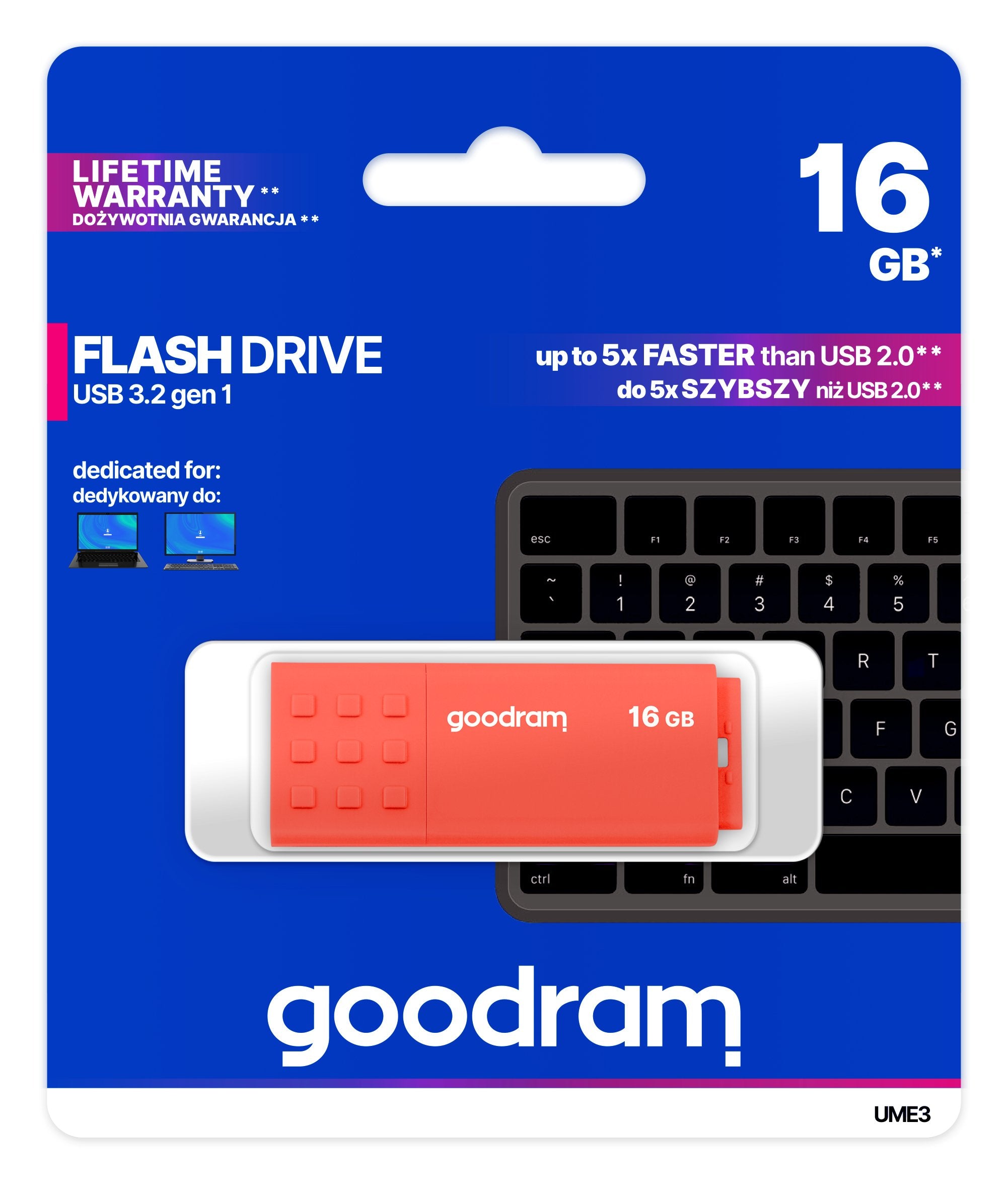 Pendrive Goodram Ume3 16gb Usb 3.0 Naranja