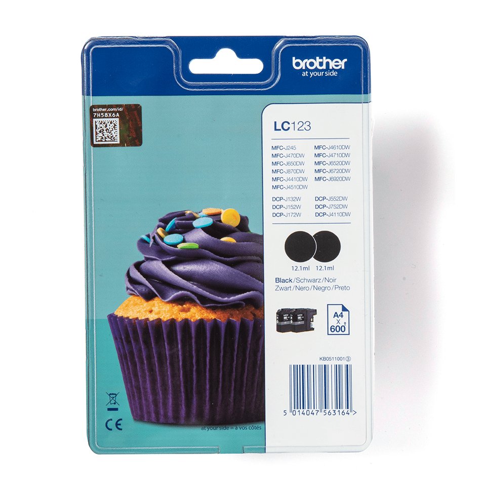 EAN 5014047563164 - Brother LC123BKBP2 cartucho de tinta 2 pieza(s) Original Negro imagen 1