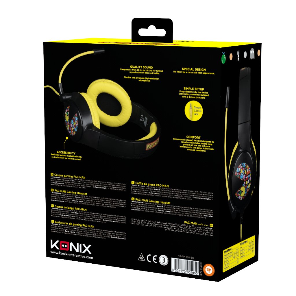 Auriculares Konix Pacman Usb Tipo A Negro, Amarillo