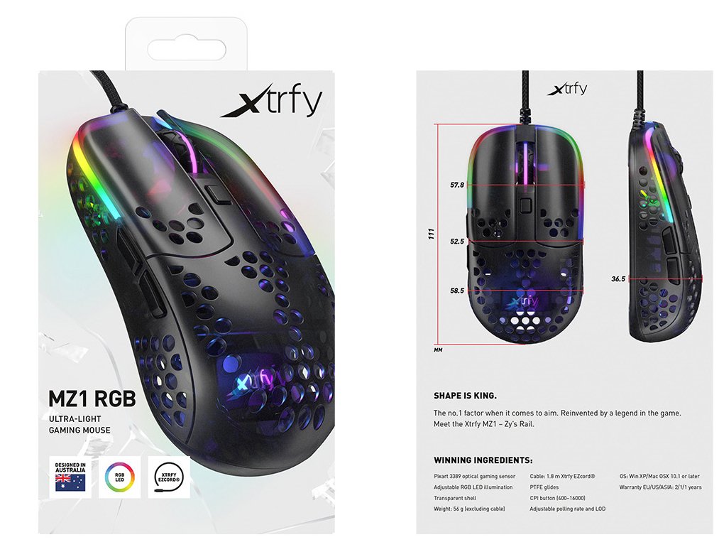 Ratón Xtrfy Mz1 Gaming 16000 Dpi Rgb Negro