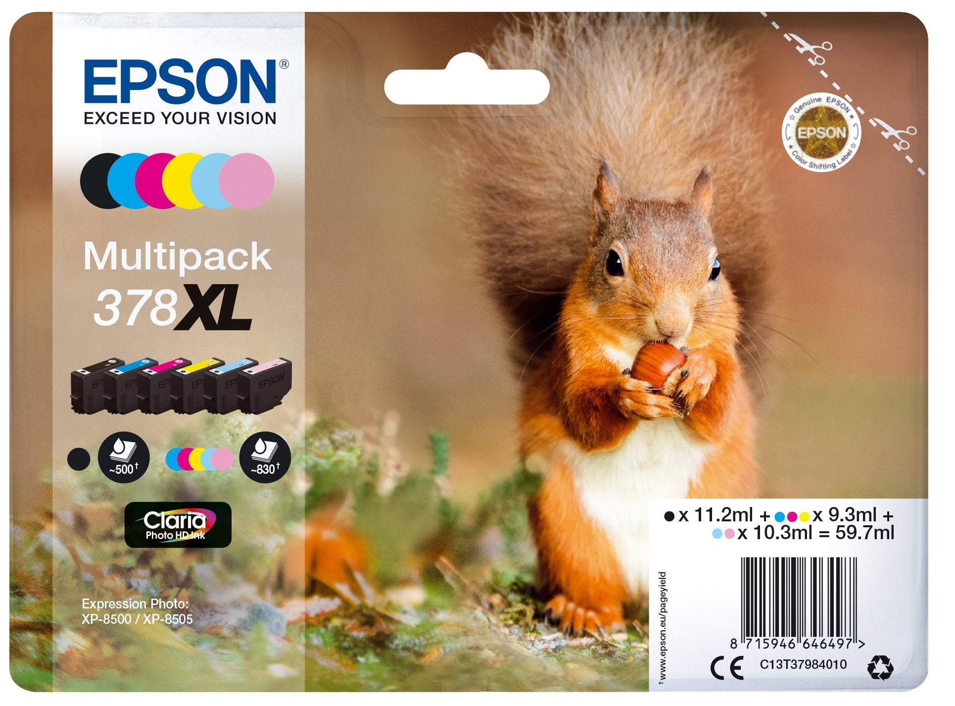 EAN 8715946646503 - Epson Squirrel 378XL cartucho de tinta 1 pieza(s) Original Alto rendimiento (XL) Negro, Cian, Cian claro, imagen 1