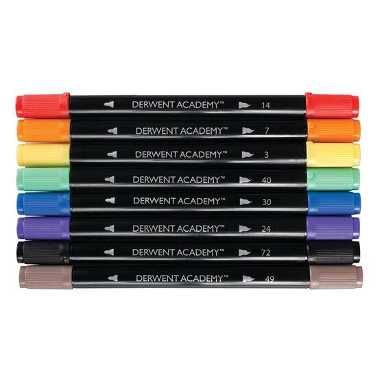Derwent Academy Estuche 8 Rotuladores Doble Punta ( Fina Y Pincel ) C/Surtidos