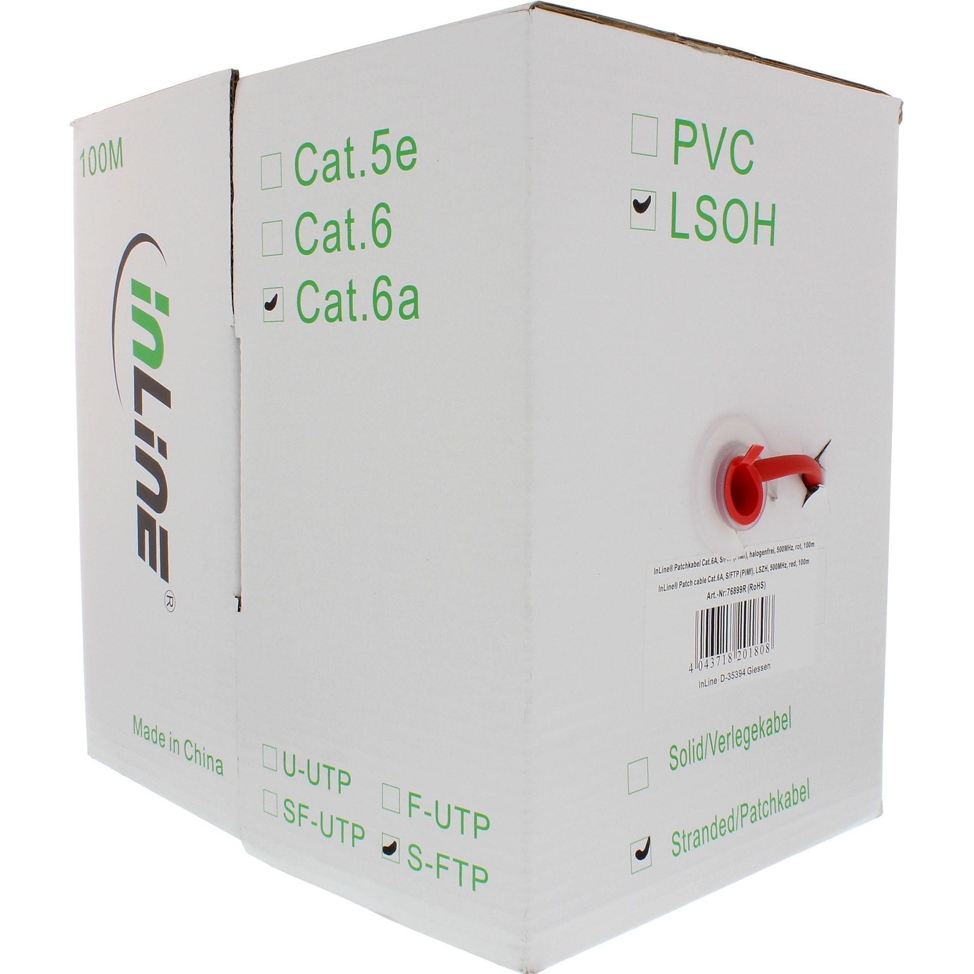 Cable De Red Inline S/Ftp Pimf Cat.6a Libre De Halógenos 500mhz Rojo 100m