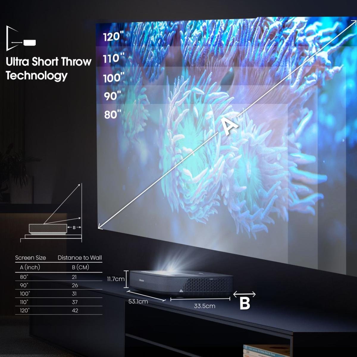 EAN 6942147495117 - Hisense PL1SE proyector de TV Proyector de alcance ultracorto 2100 lúmenes ANSI UHD 4K (3840x2160) Negro, imagen 2
