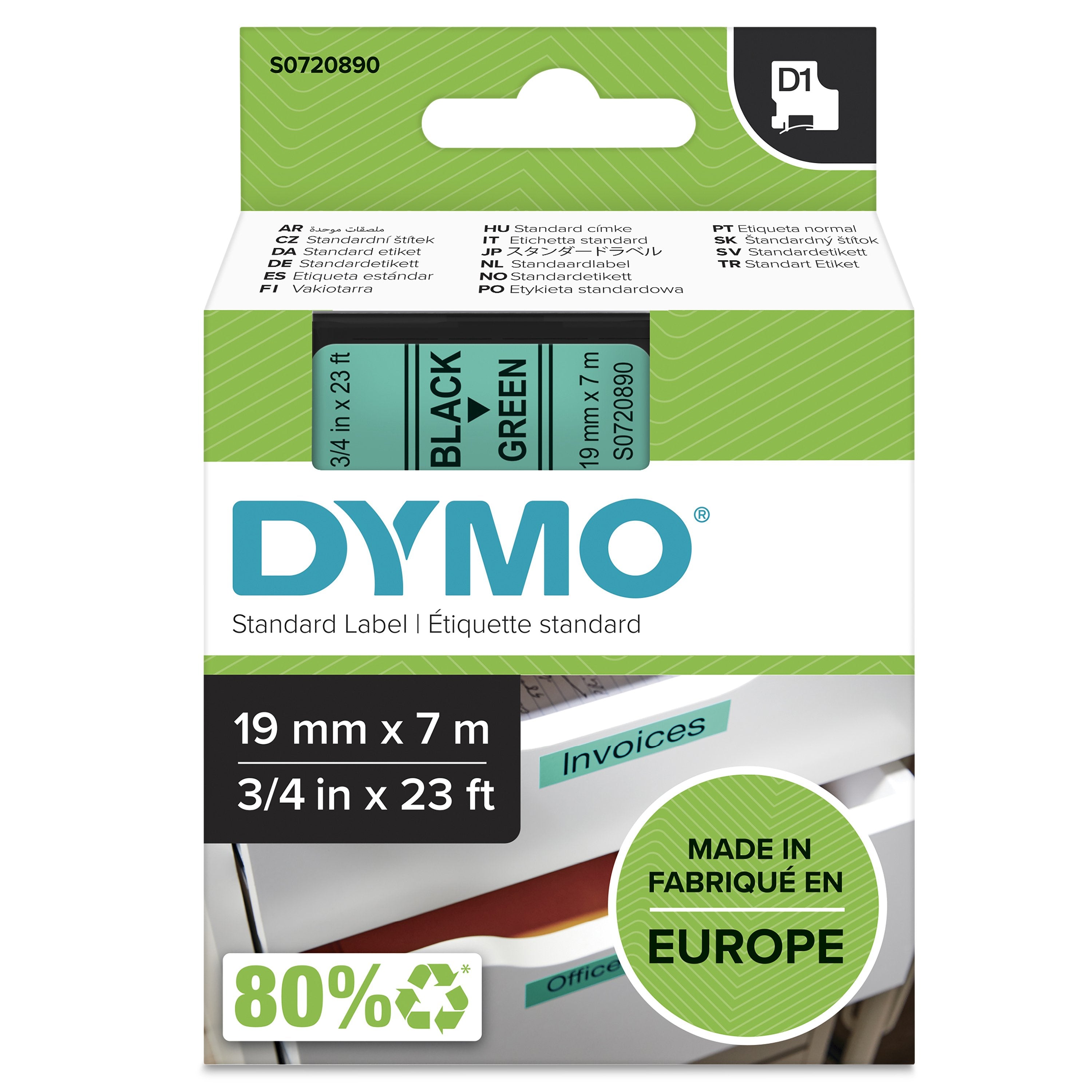 EAN 5411313452199 - DYMO D1 Standard - Black on Green - 19mm cinta para impresora de etiquetas Negro sobre verde imagen 1