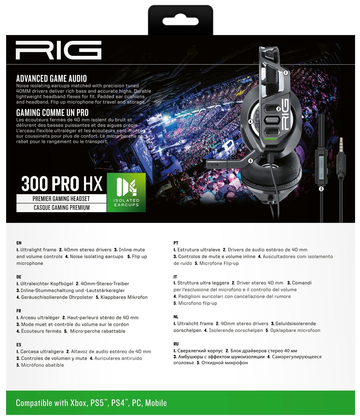 Auriculares Nacon Gaming Rig Serie 300pro Hx Para