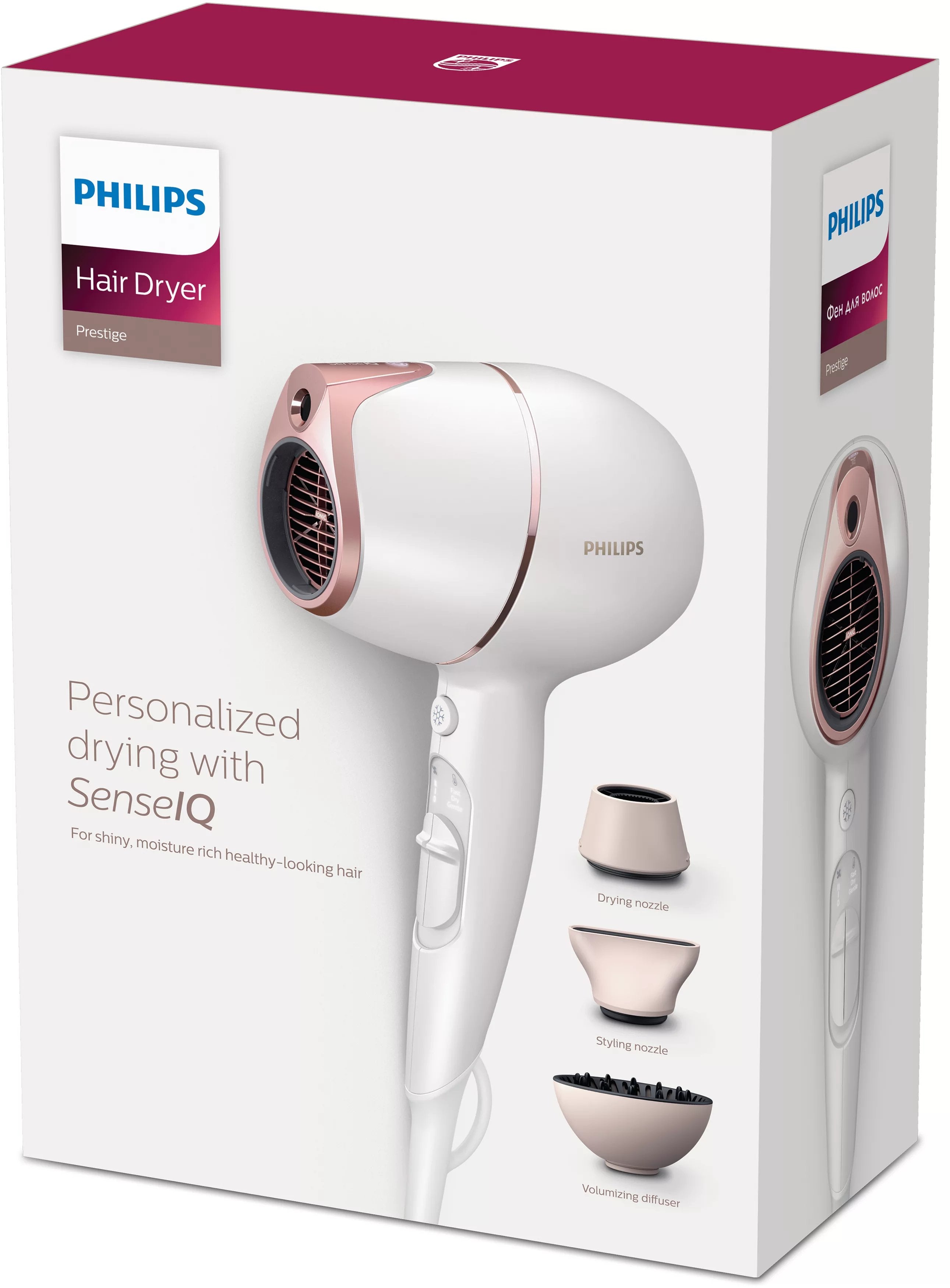 Secador De Pelo Philips Bhd628 00 Prestige Con Sensor Senseiq, Color Blanco Rosa