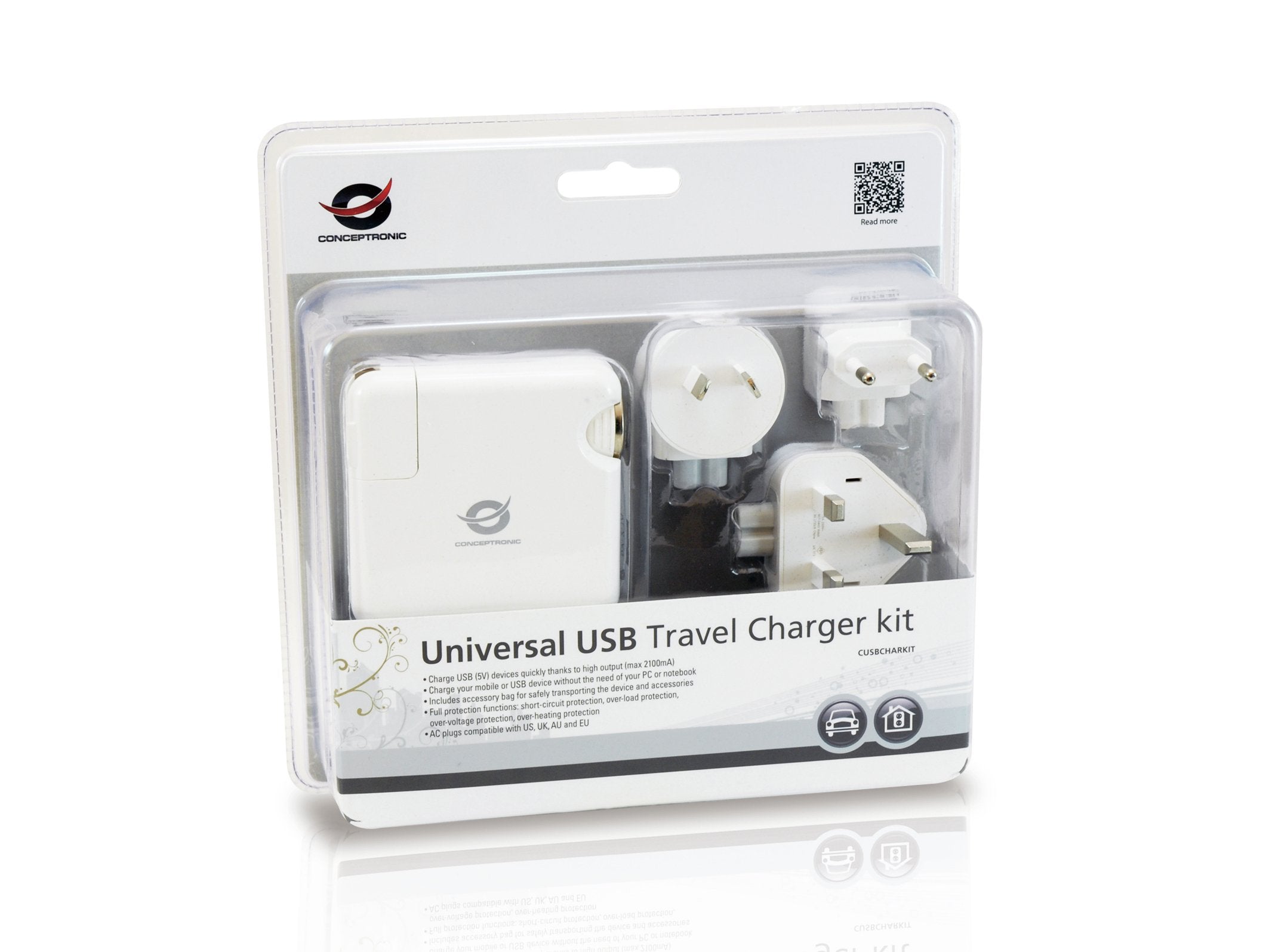 Conceptronic Kit Cargador De Viaje Universal Incluye Cargador Usb A Coche Y Pared Usb 5v 2a