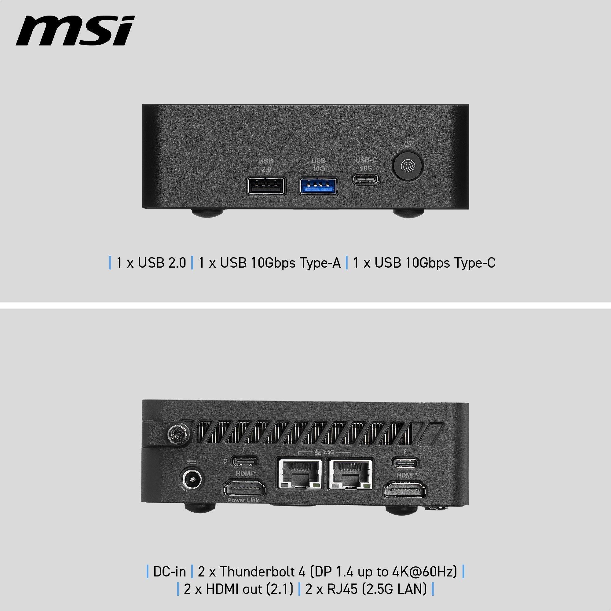 Msi Cubi Nuc Ai+ 3m Copilot+ Pc Ultra 9 386h Ram 2x16gb Ssd 1tb Wi-Fi 7 Air Cooler Psu 120w Lan 2x Vesa 2xhdmi Usb Thunderbolt W11p