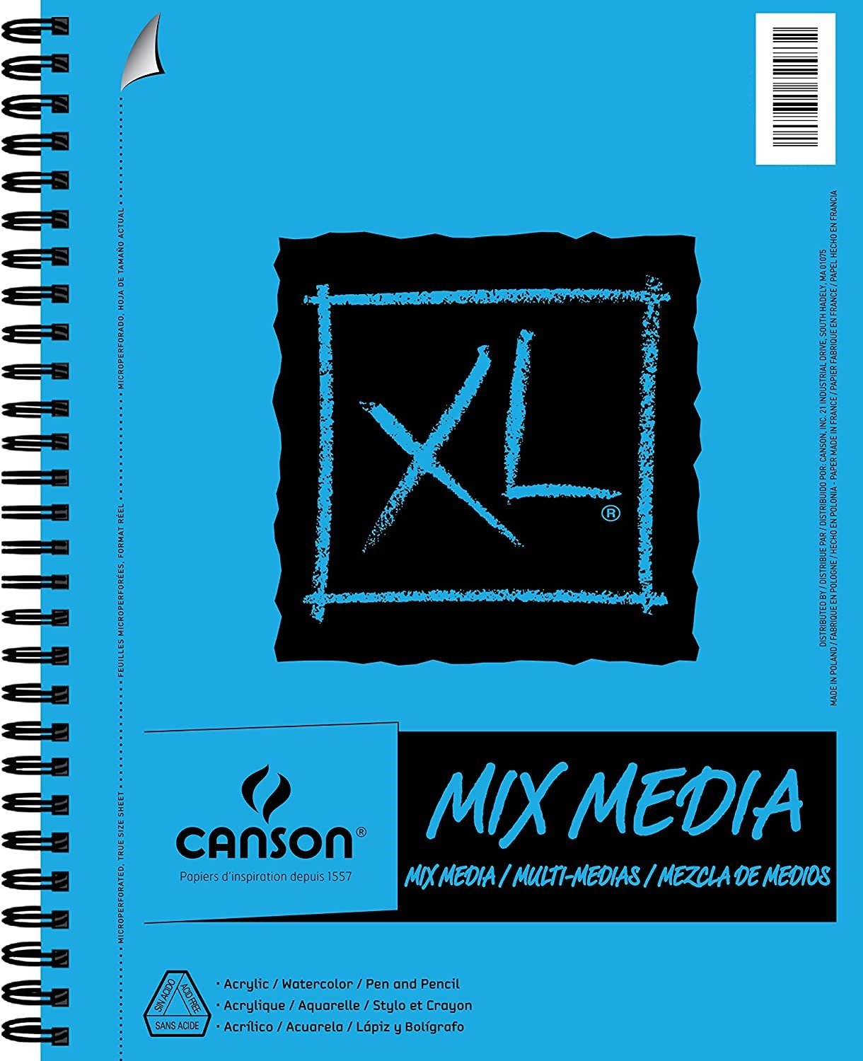 Canson Xl Mix Media Bloc De Dibujo Acuarela De 30 Hojas A4 - Grano Medio - Microperforado Espiral - 21x29.7cm - 300g - Color Blanco