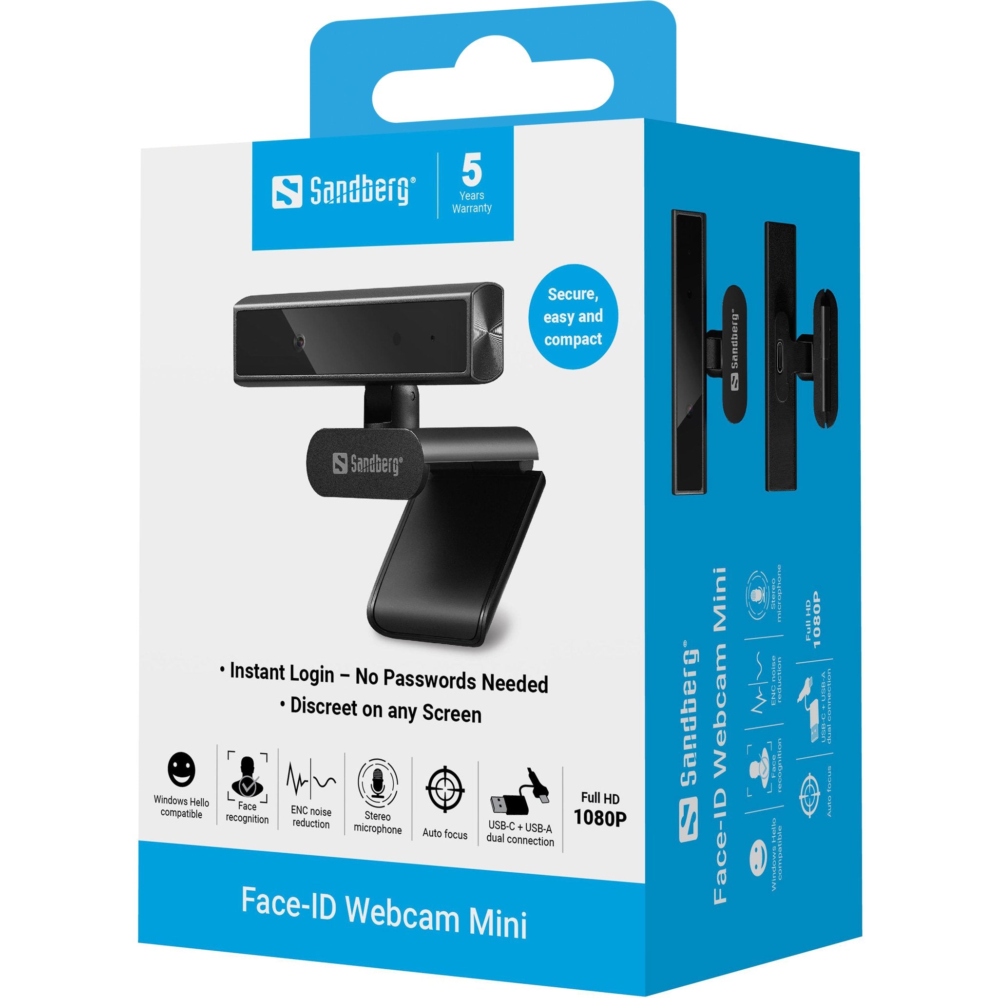 EAN 5705730134432 - Sandberg Face-ID Webcam Mini cámara web 2 MP 1920 x 1080 Pixeles USB-C Negro imagen 9