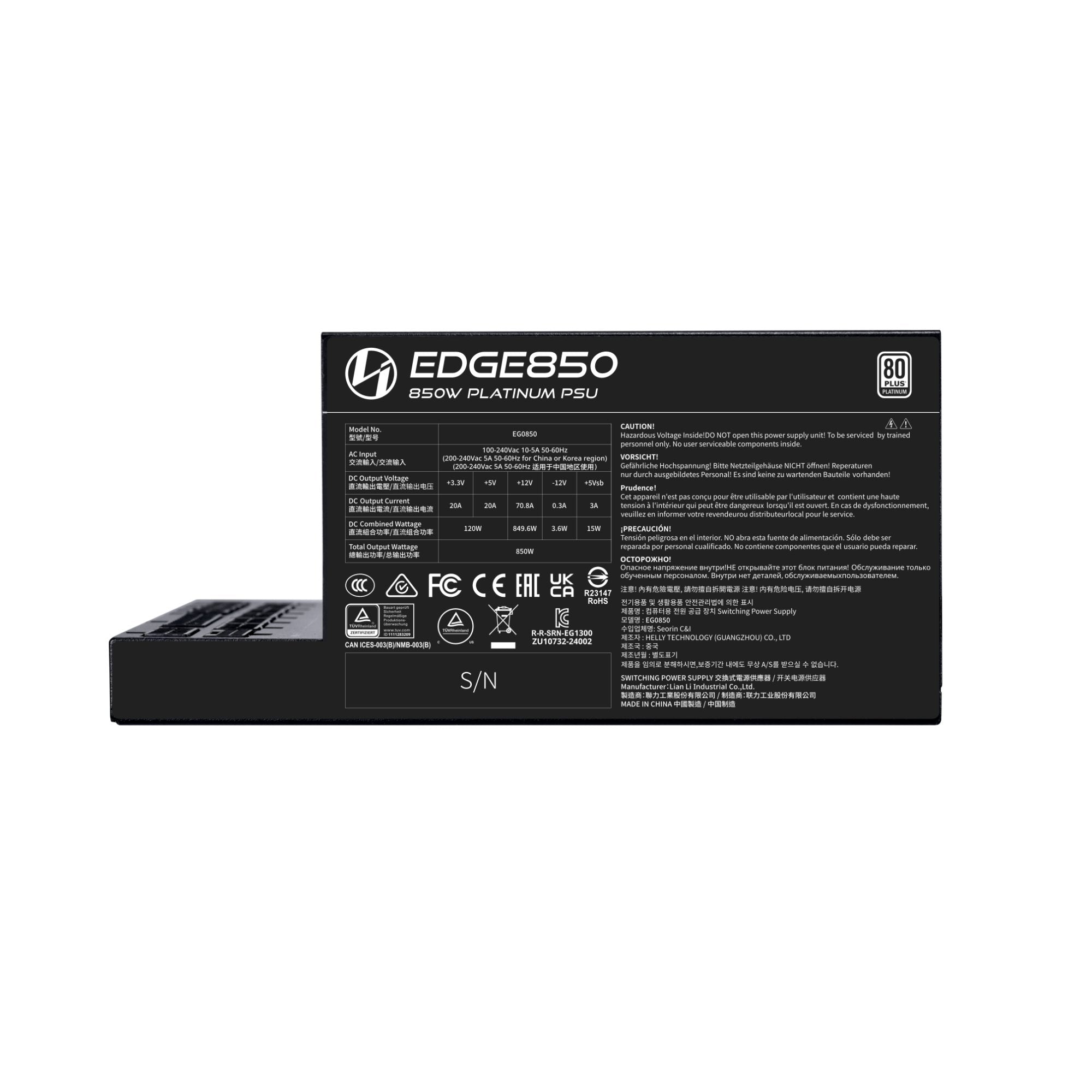 EAN 4718466015105 - Lian Li EG0850 unidad de fuente de alimentación 850 W 20-pin ATX SFX Negro imagen 4