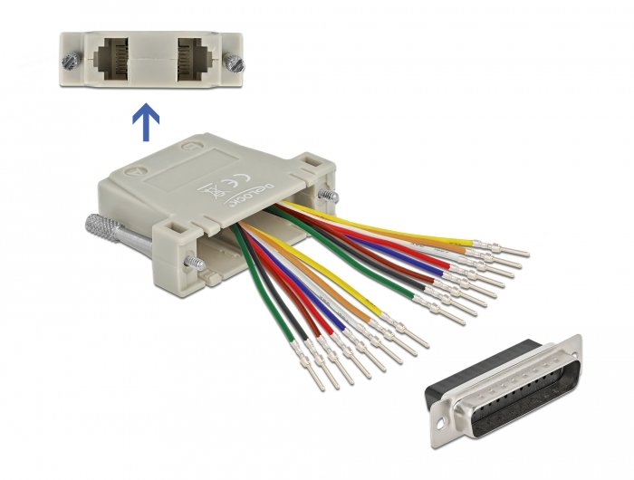 D-Sub 25 Pin Crimp Stecker Zu 2 X Rj45 Buchse Mit Montagesatz Beige