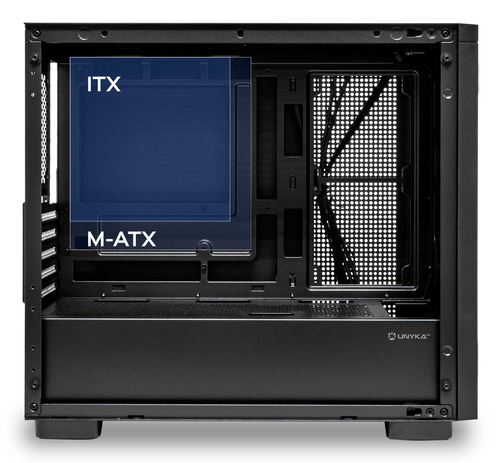 Caja Microatx Unyka Revelat Mesh Edge Gpu 450mm 1x3.5 1x2.5 Color Negro