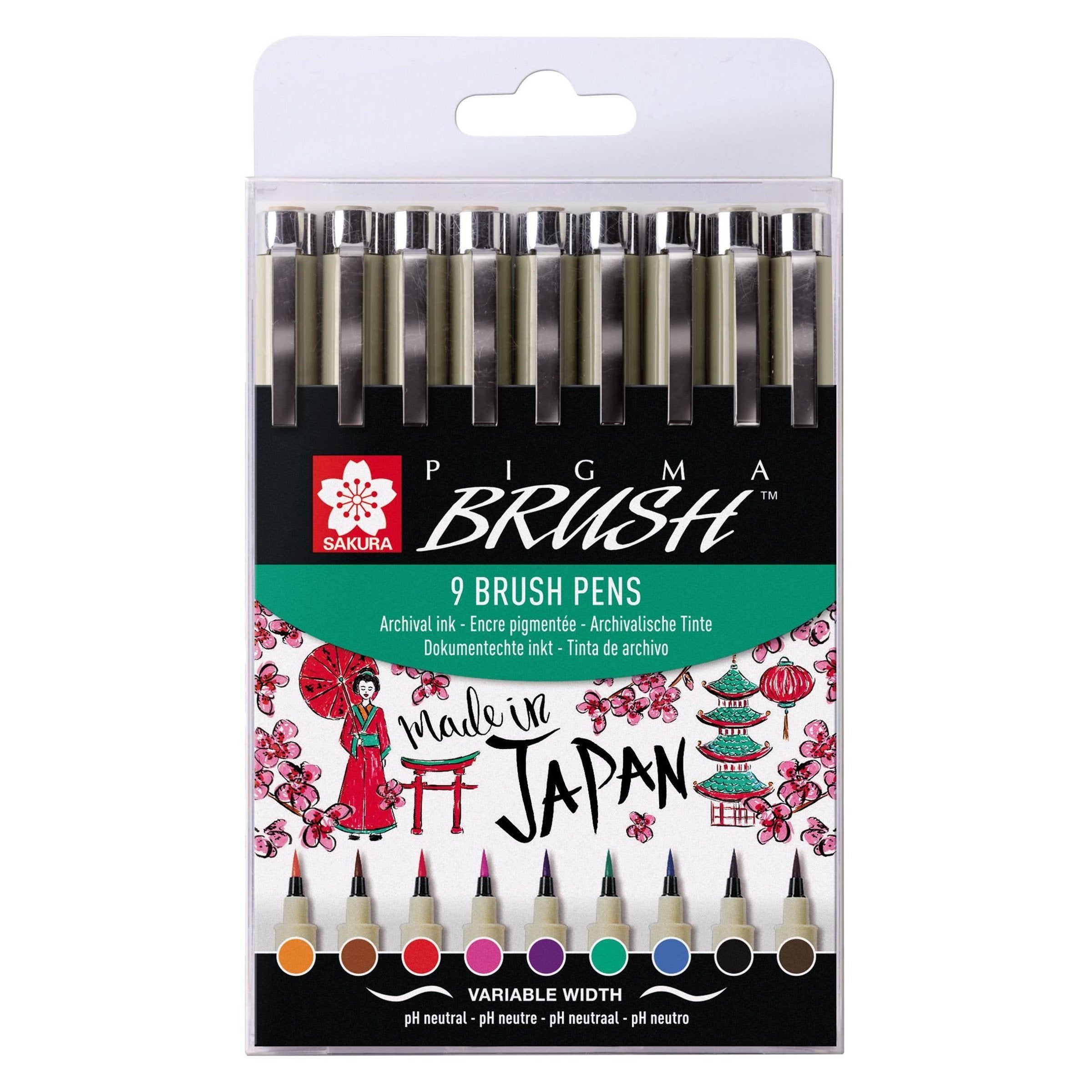 Talens Sakura Rotuladores Punta Pincel Pigma Brush Pens Estuche De 9 C/Surtidos