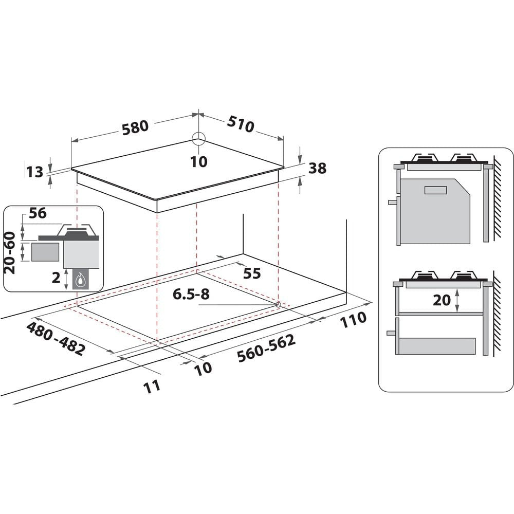EAN 8003437625657 - Whirlpool TGML 660 NB Antracita Integrado 58 cm Encimera de gas 4 zona(s) imagen 6
