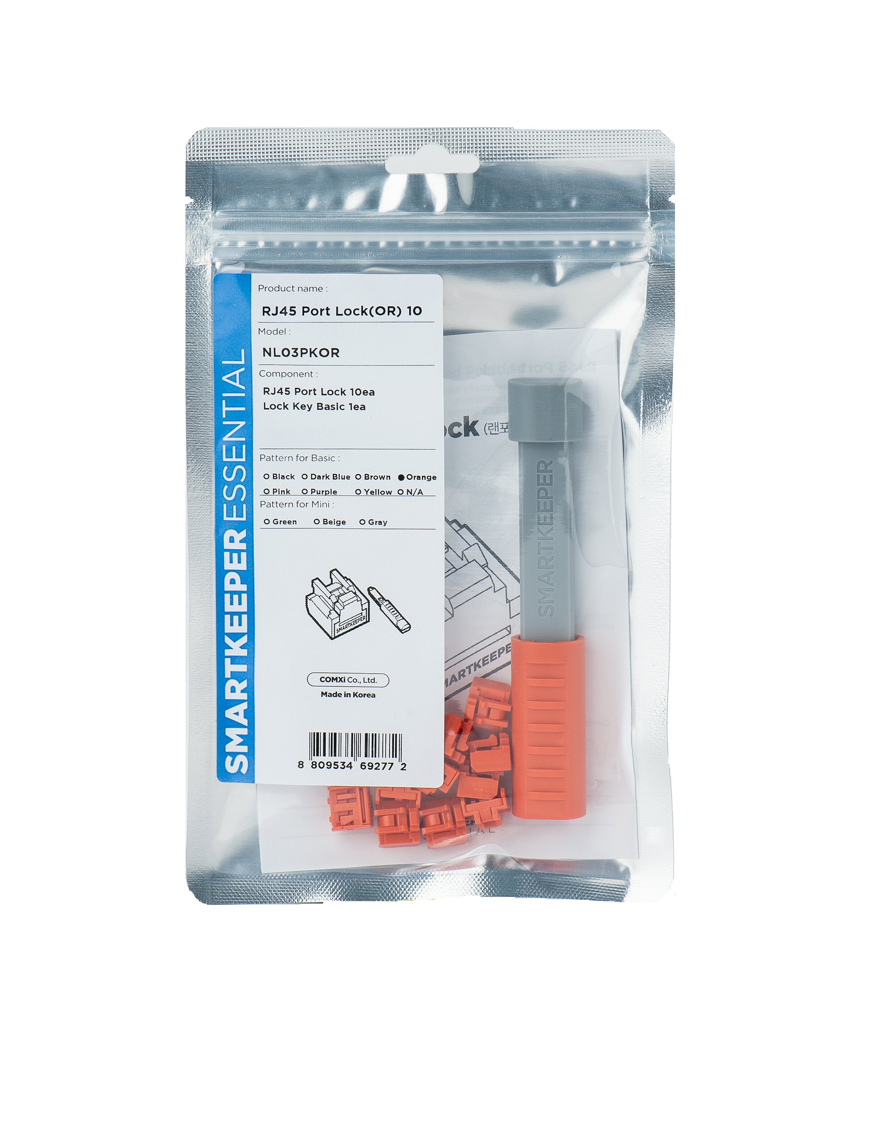 Bloqueador Smartkeeper Basic "Puerto Rj45" Naranja 10 Piezas + Llave