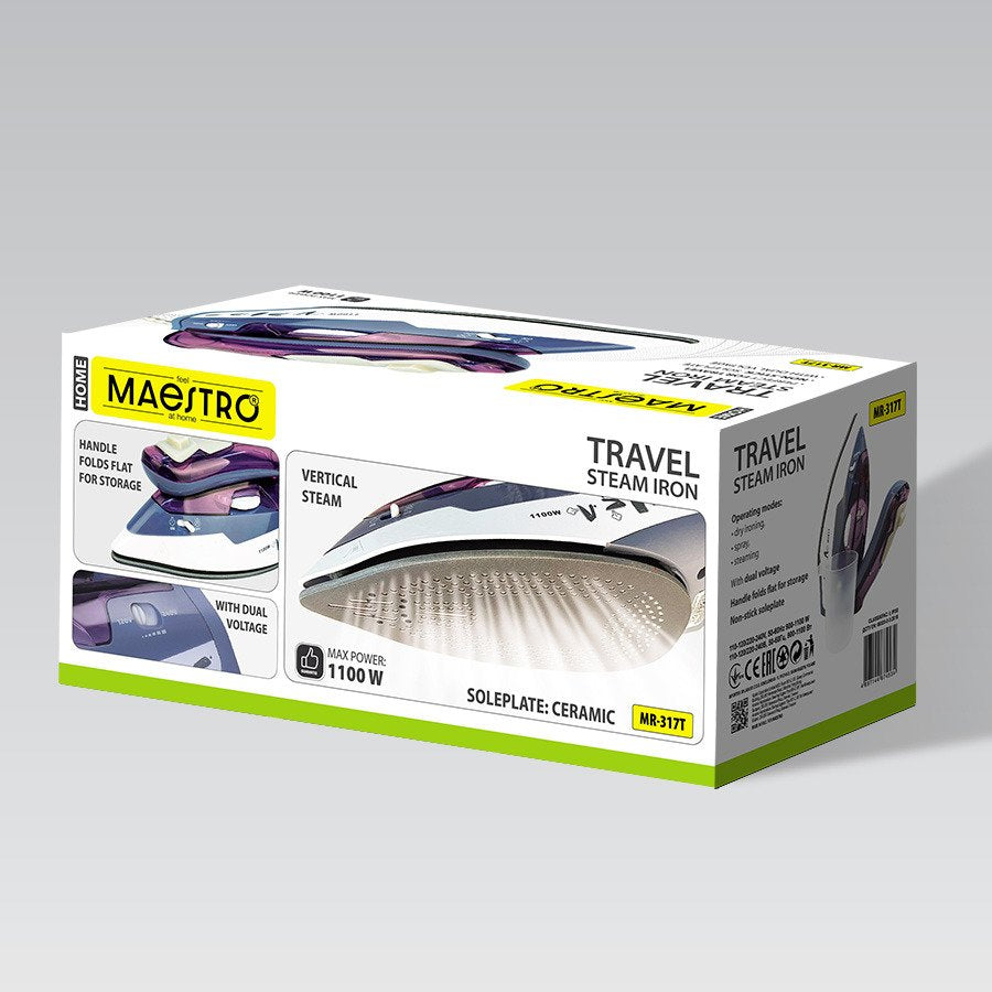 EAN 4820096559796 - Maestro MR-317T plancha Plancha vapor-seco Suela antiadherente 1100 W Púrpura, Azul, Blanco imagen 5