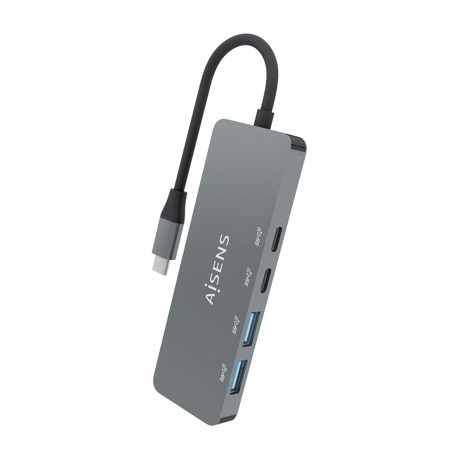 Aisens Hub Usb 3.2 Gen2 10g Usb-C, Usb-C/M-2xusb-C/H-2xusb-A/H, Gris, 15cm