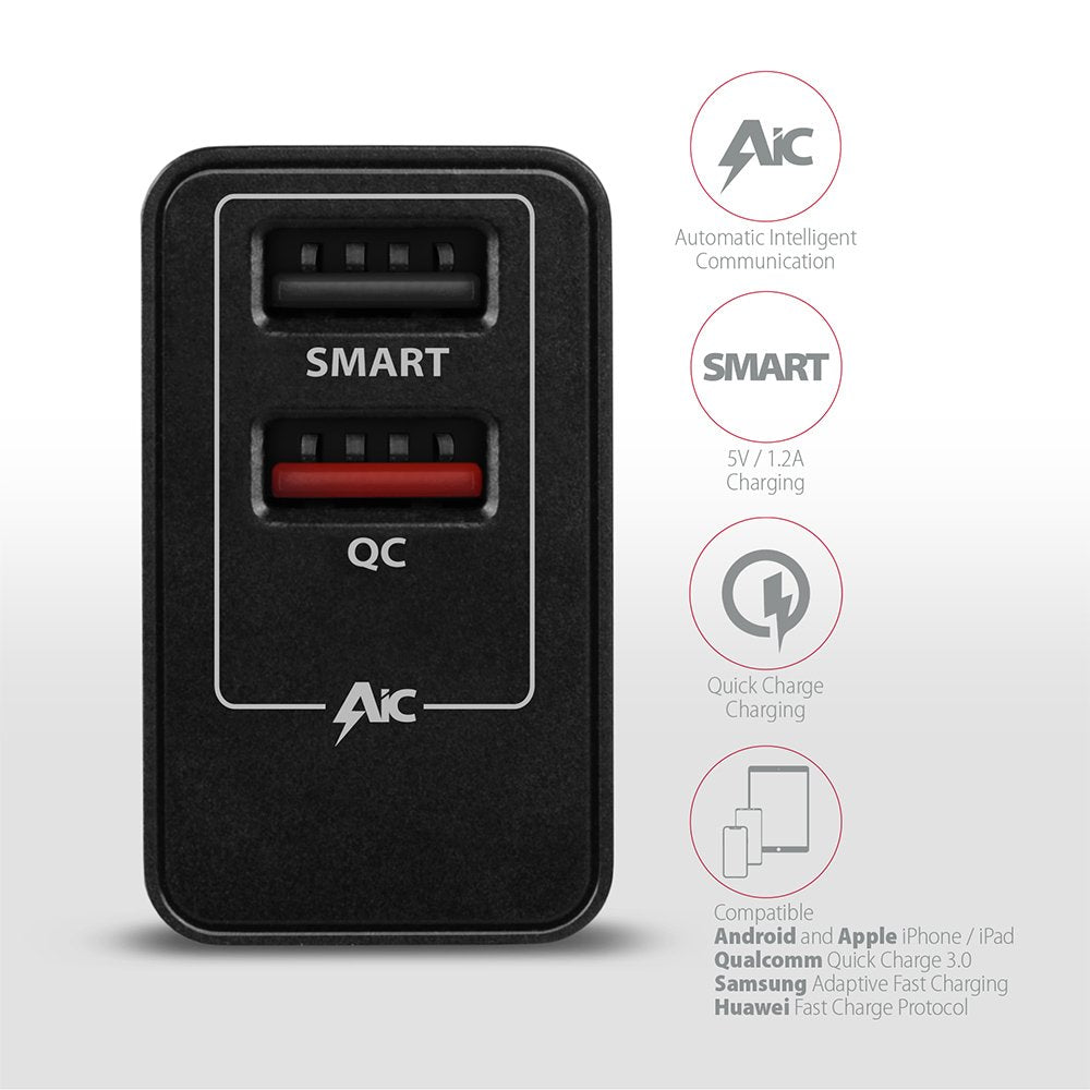 Axagon Acu-Qs24, Cargador De Red RãPido E Inteligente, 2x Puerto Usb Qc3.0 / Afc / Fcp + 5v-1.2a, 24w
