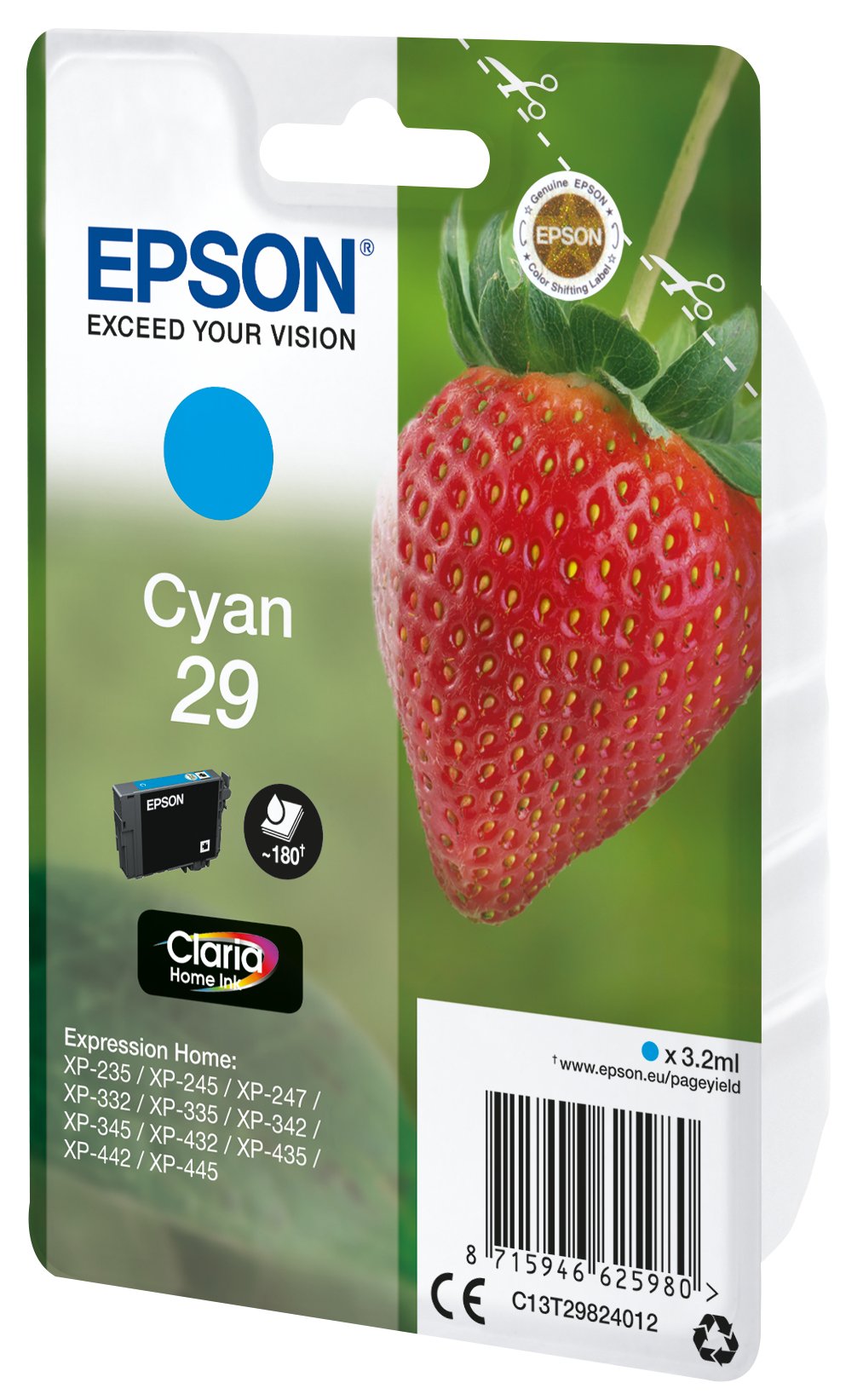 EAN 8715946625997 - Epson Strawberry C13T29824022 cartucho de tinta 1 pieza(s) Original Rendimiento estándar Cian imagen 1