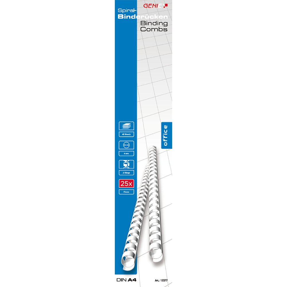 Genie Espiral Lomos 8mm Blanco 25 Piezas