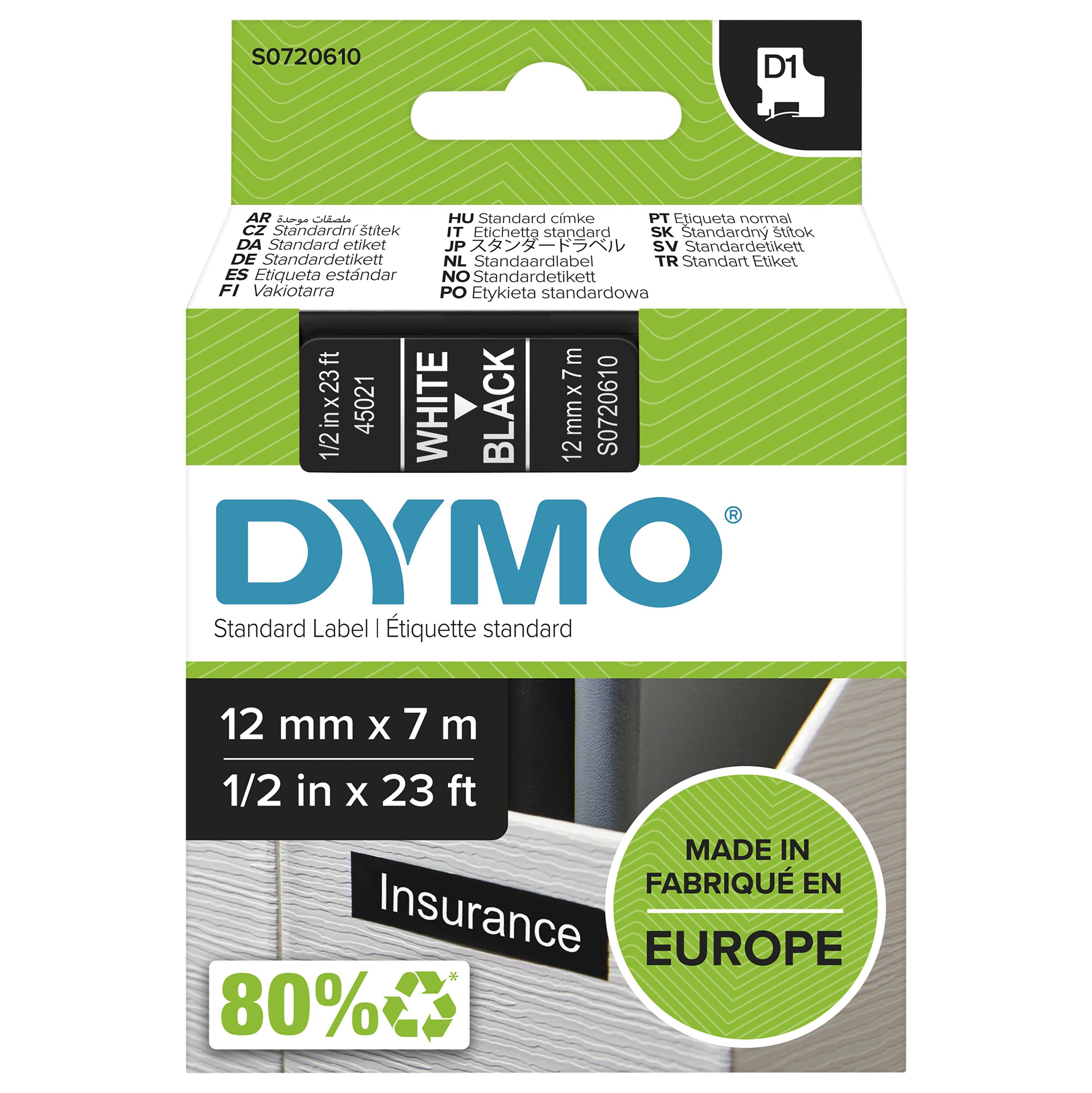 EAN 5411313450218 - DYMO D1 Standard - White on Black - 12mm cinta para impresora de etiquetas Blanco sobre negro imagen 2
