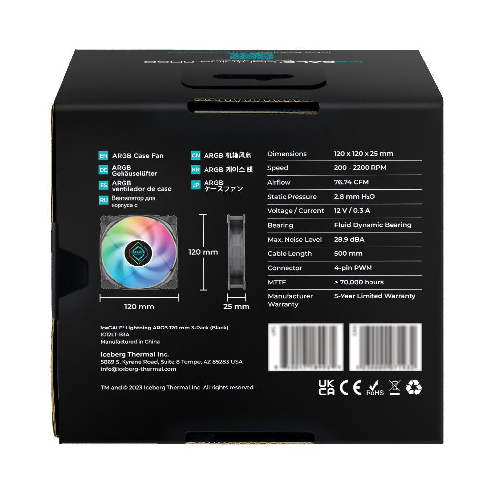 Iceberg Thermal Icegale Lightning Argb Ventilador 12 Cm Negro 3 Pieza(S)