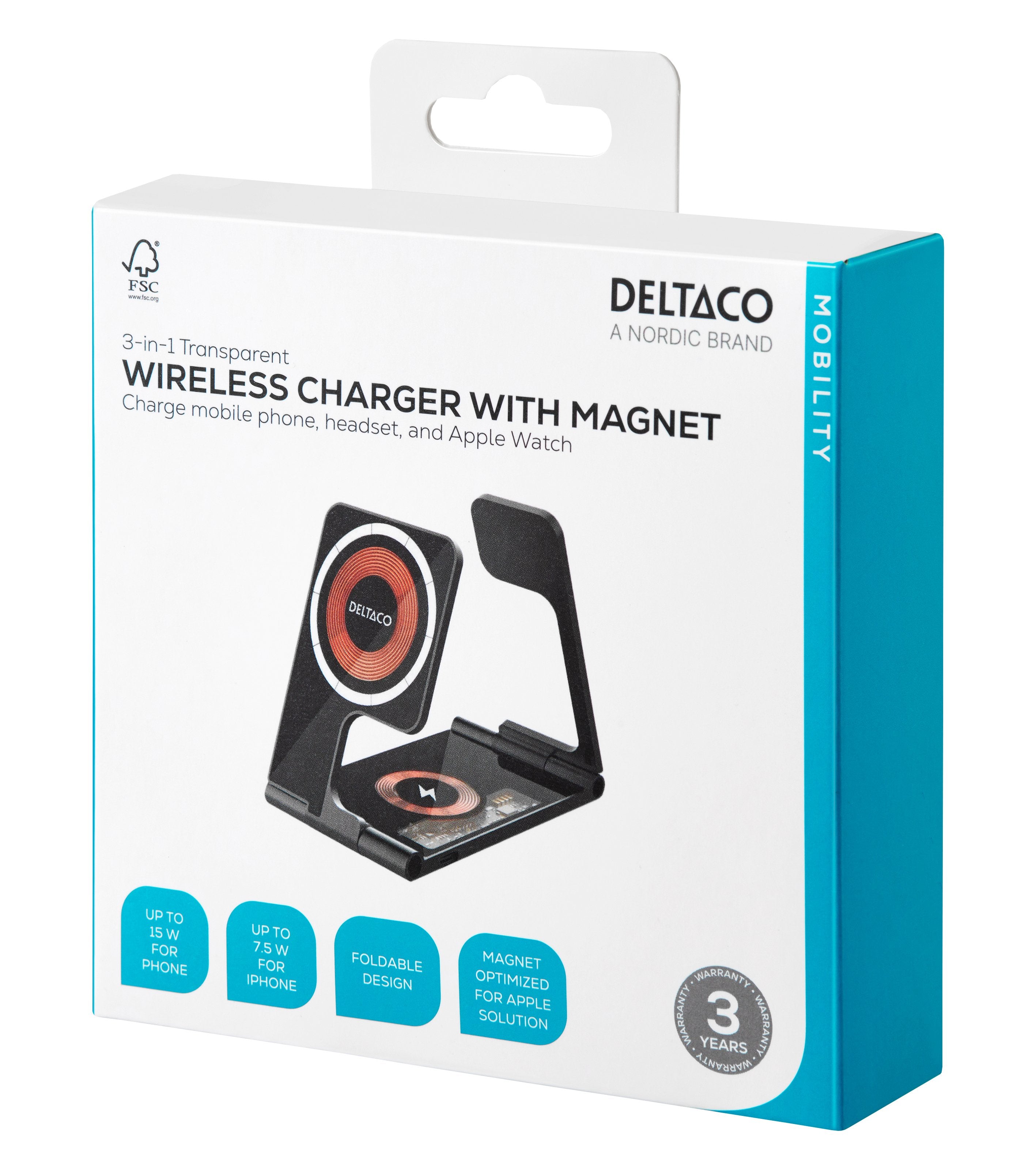 EAN 7333048065032 - Deltaco QI-1047 cargador de dispositivo móvil Auriculares, Smartphone, Reloj inteligente Transparente USB imagen 7
