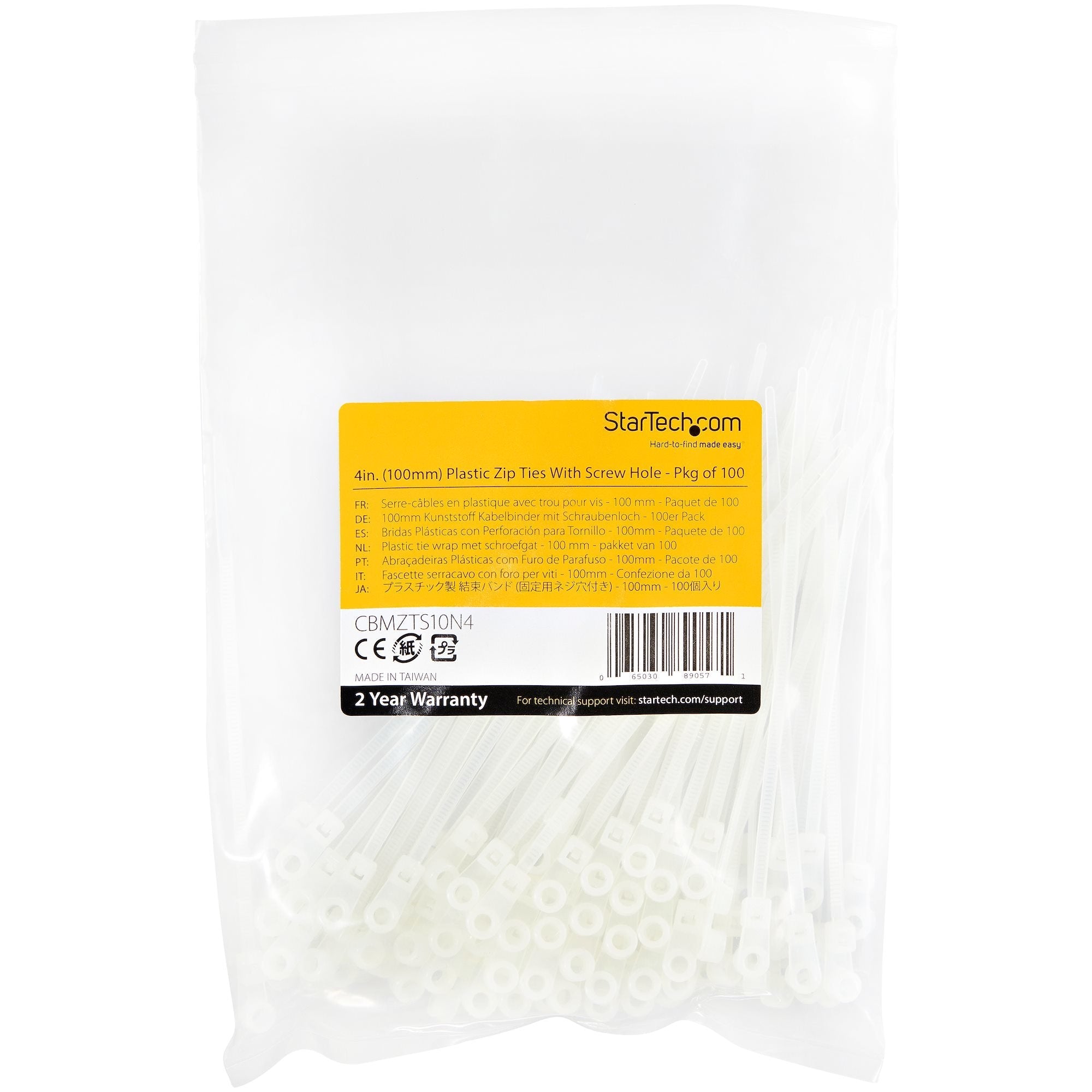 EAN 0065030890571 - StarTech.com CBMZTS10N4 presilla Brida reutilizable Nylon, Plástico Blanco 100 pieza(s) imagen 6