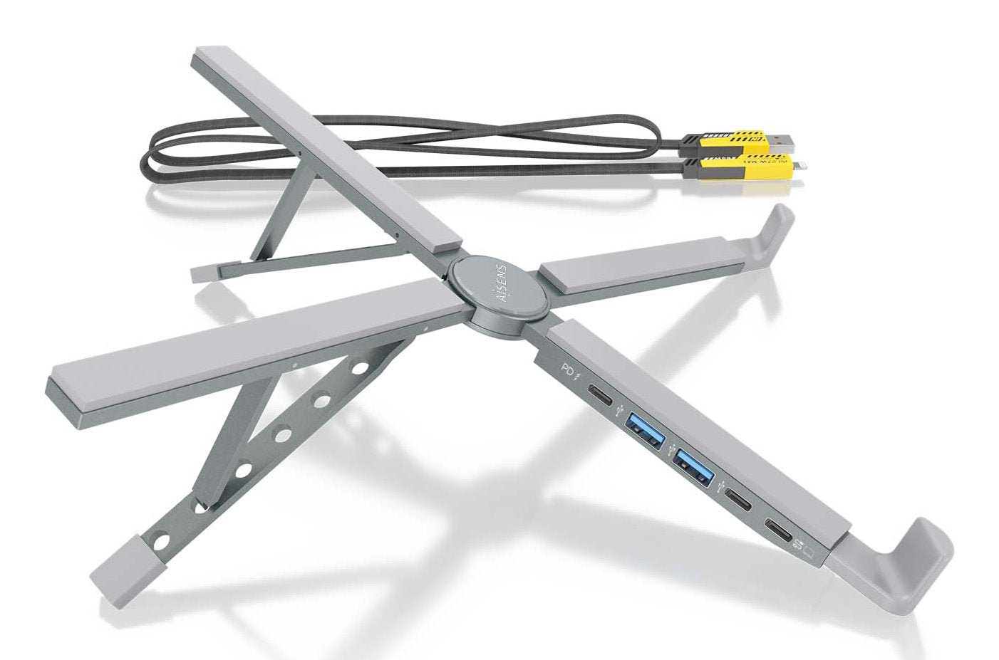 Aisens Soporte De Sobremesa Ajustable Para Portatil / Tablet Con Usb-C Docking 4 En 1, Gris