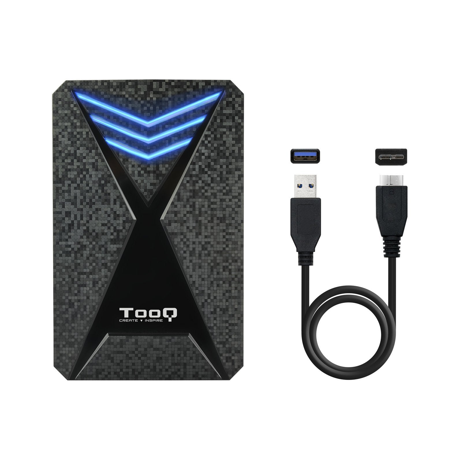 Tooq Carcasa Externa Gaming Hdd/Sdd 2.5" Hasta 9.5mm Sata Usb 3.0/3.1 Gen 1 - Iluminacion Led Azul - Sin Tornillos -