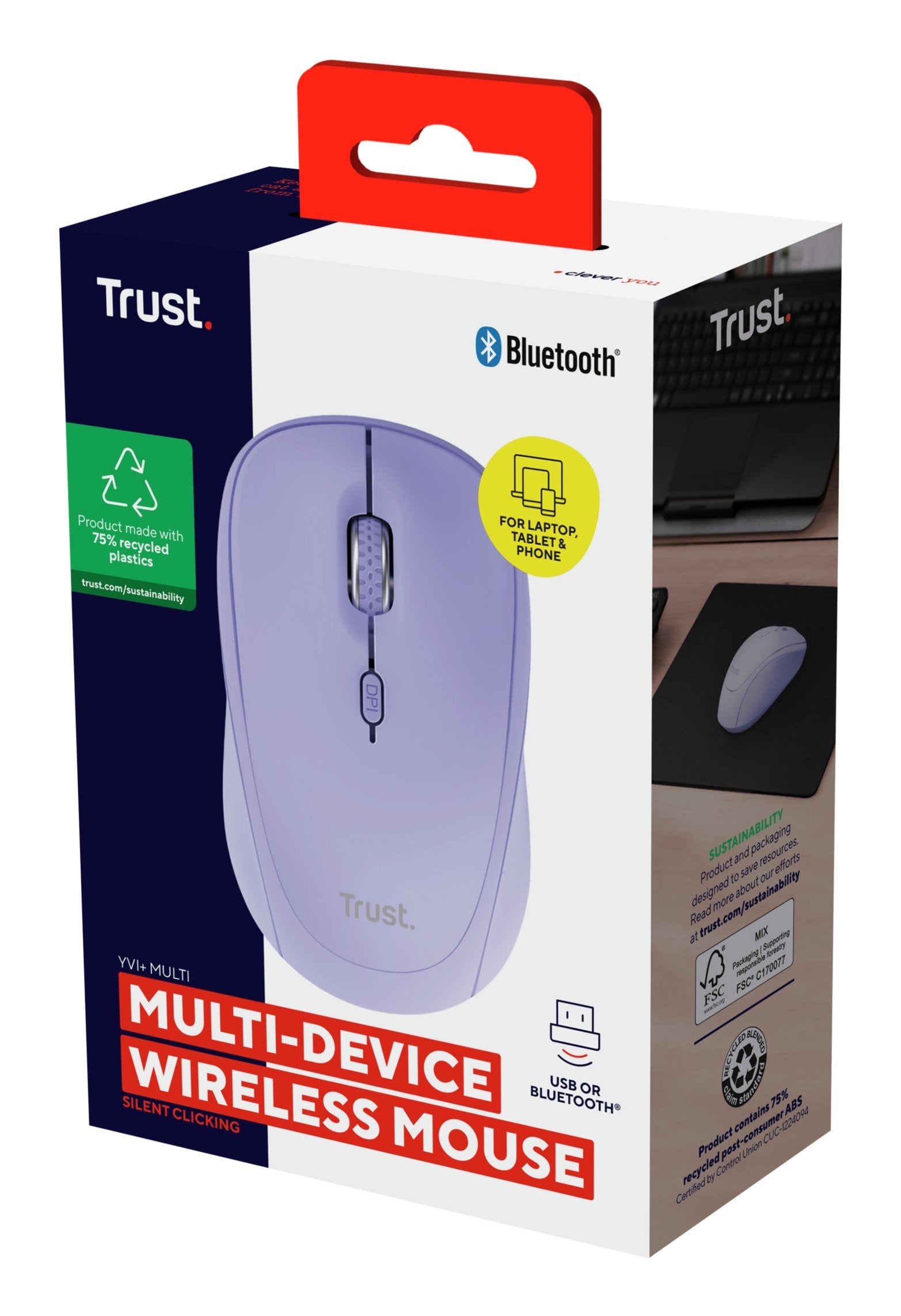 EAN 8713439255836 - Trust Yvi+ ratón Universal Ambidextro RF Wireless + Bluetooth Óptico 1600 DPI imagen 5