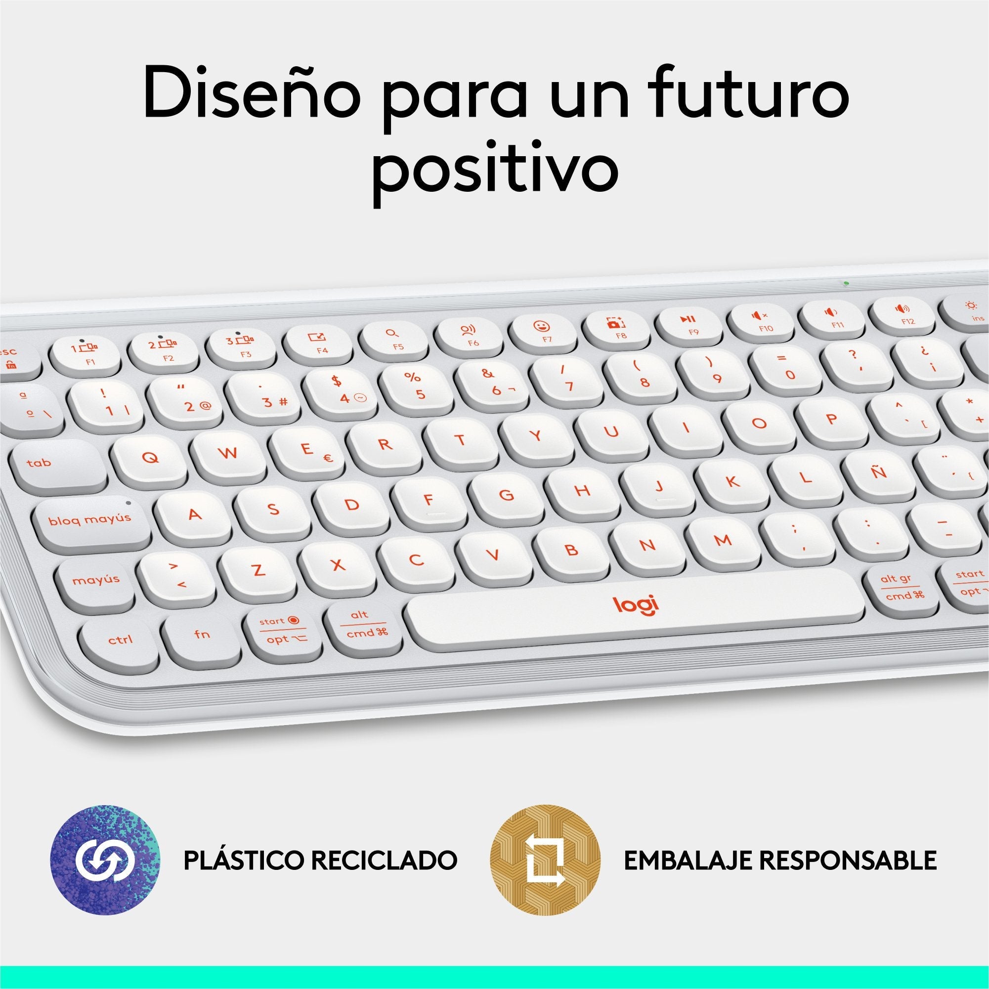 Teclado Esoañol Logitech Pop Icon Keys Inalámbrico Bluetooth Le Qwerty Español Blanco Apagado Naranja
