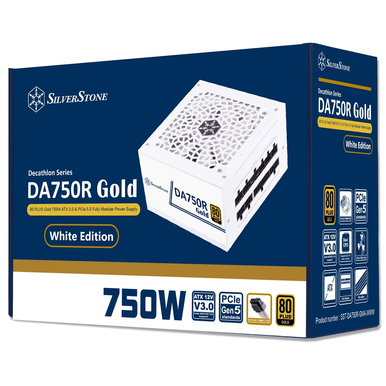 Fuente De Alimentación Silverstone Sst-Da750r-Gma-Www Para Pc Blanca, 1x Atx3.0 De 12 Pines, 4x Pcie, Gestión De Cables, 750 Vatios Sst-Da750r-Gma-Www