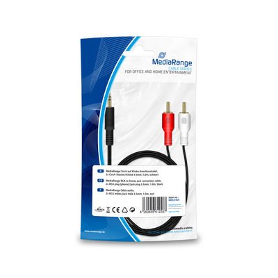 Cable Mediarange Mrcs164 De Audio 1 M 2 X Rca 3,5mm Negro