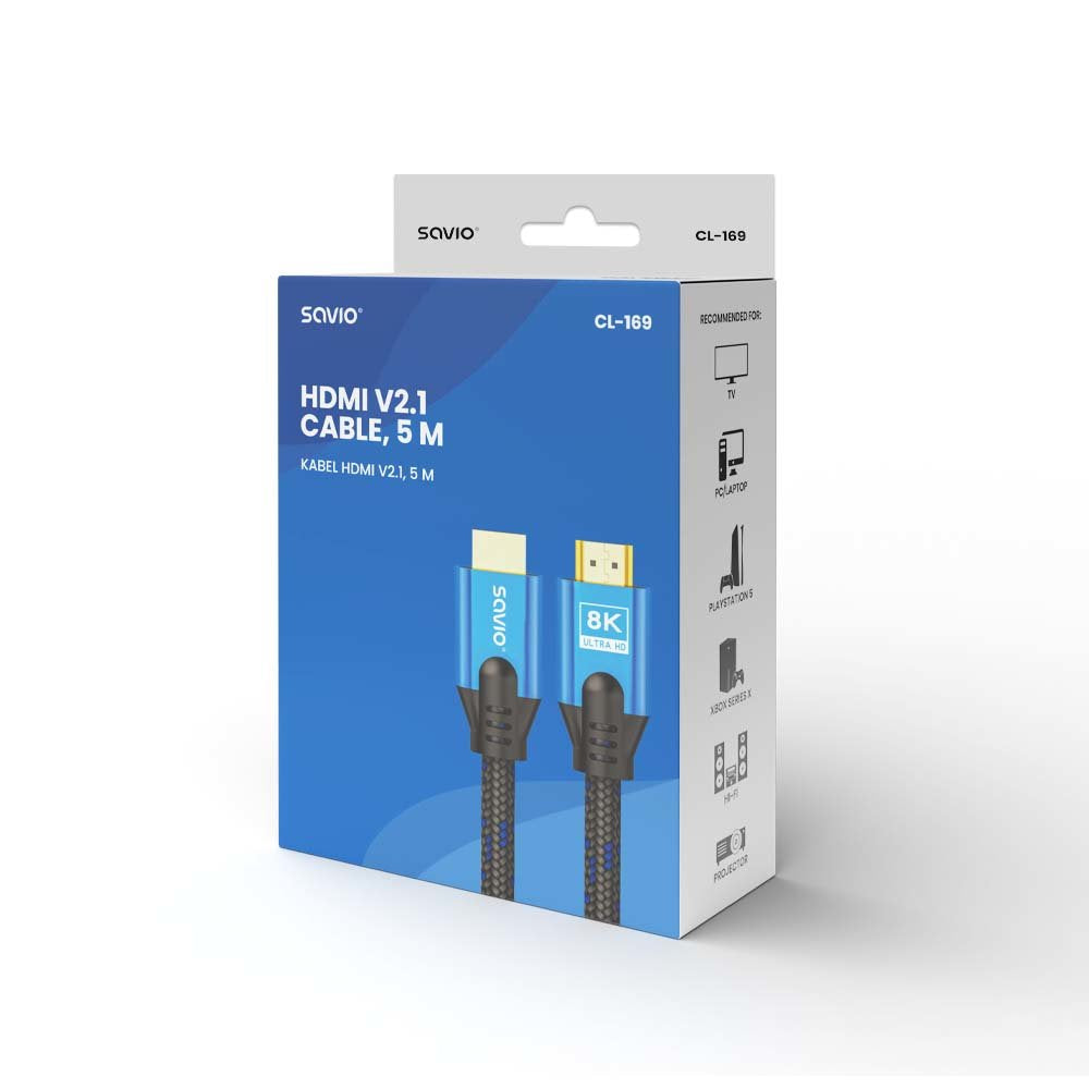 Cable Hdmi 2.1 (M) Trenzado 8k Savio Cl-169 5m