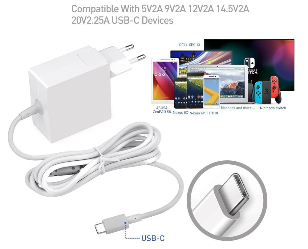 Usb-C Power Adapter 45w 5v2a-20v2.25a Plug: Usb-C