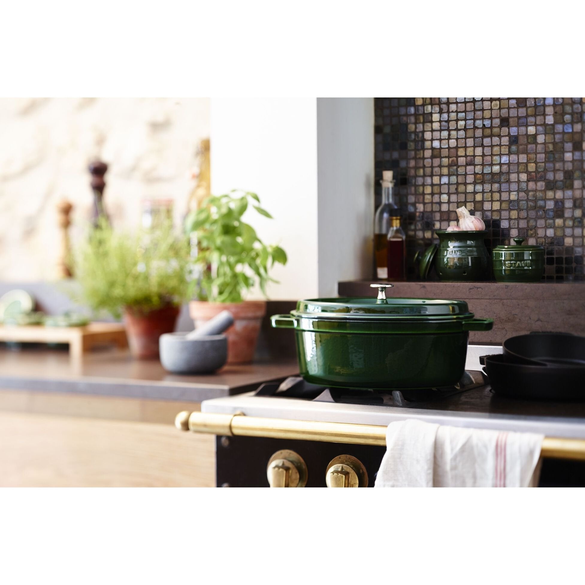 Staub La Cocotte 33cm Oval, Basil Green, Cast Iron