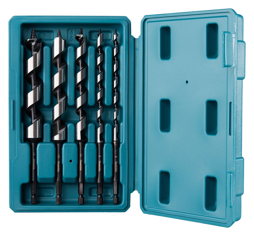 Makita Twist Wood Drill Bit Set, 6 8 13 16 19 Mm, 1 4'' Hex Shank, 5 Pcs.