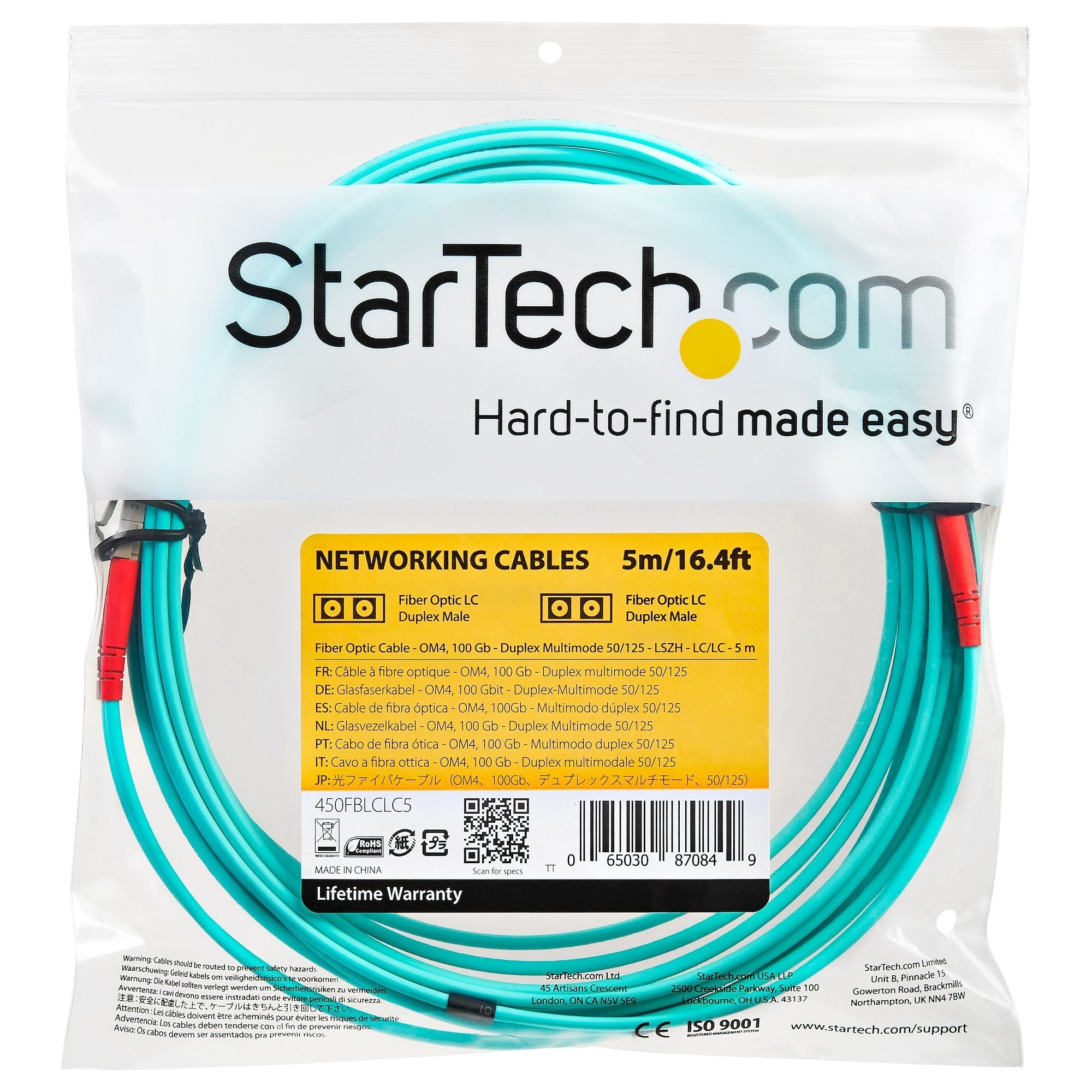 Startech.Com Cable De 5m De Fibra Óptica Dúplex Multimodo Om4 De 100gb 50/125 Lszh Lc A Lc - Aguamarina